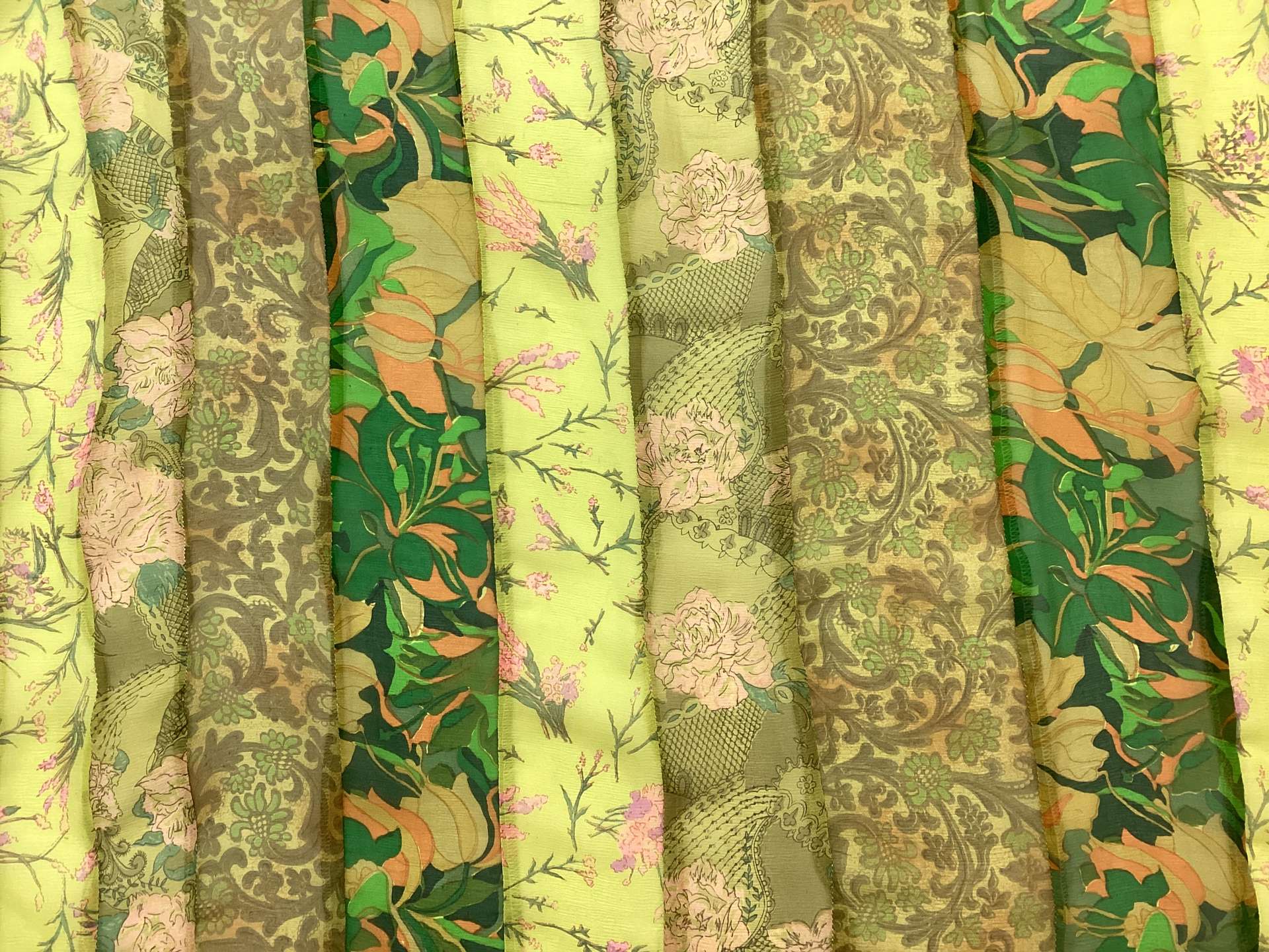 100% Silk Chiffon Strip PieceWork in Greens
