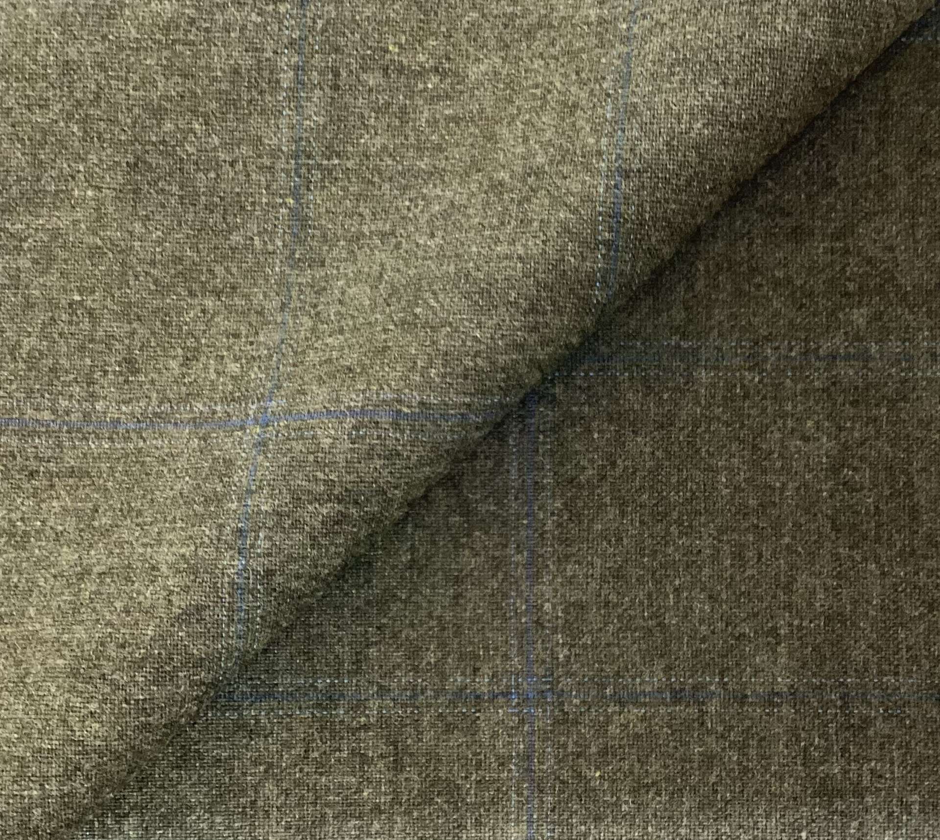 Made It Italy 100% Wool Windowpane In Olive 
