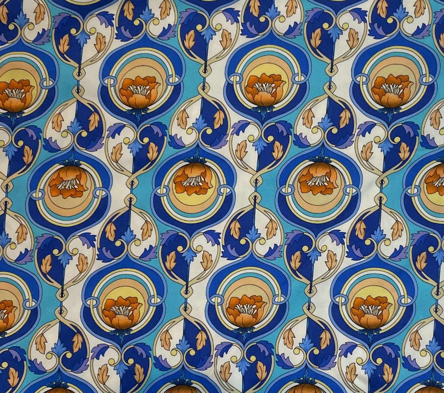 Viscose Sateen Challis Print in Blue