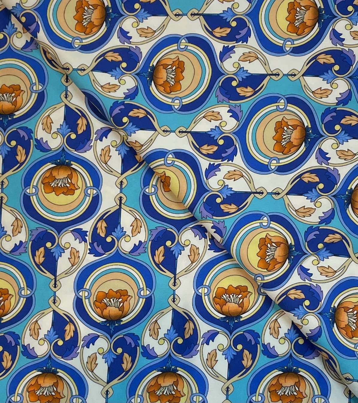 Viscose Sateen Challis Print in Blue