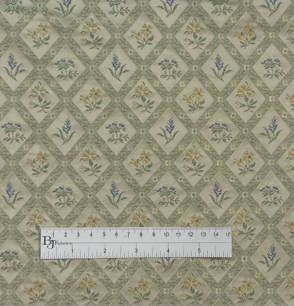 Made in Italy Pure Silk Brocade Floral Geometric in Celedaon