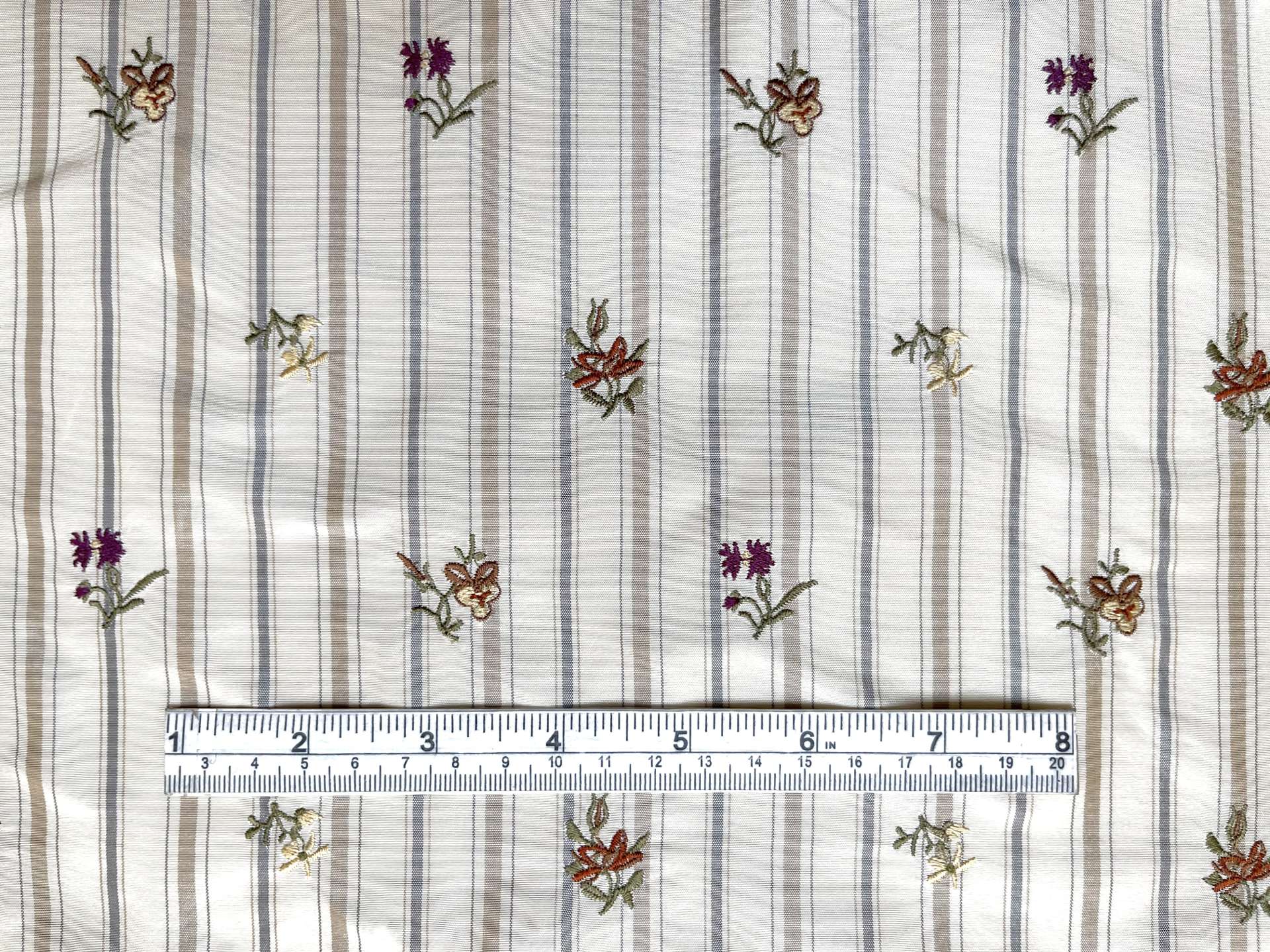 Embroidered Striped Silk Taffeta