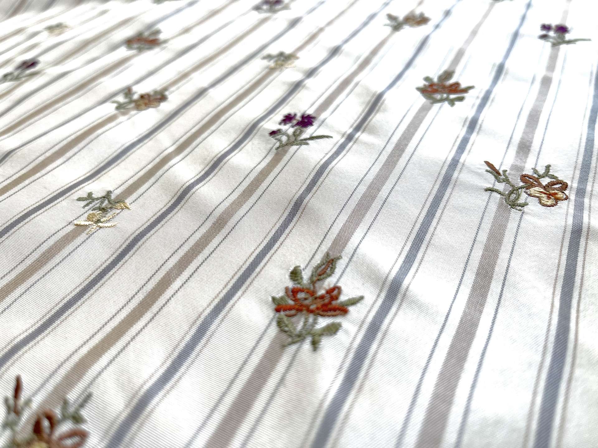 Embroidered Striped Silk Taffeta