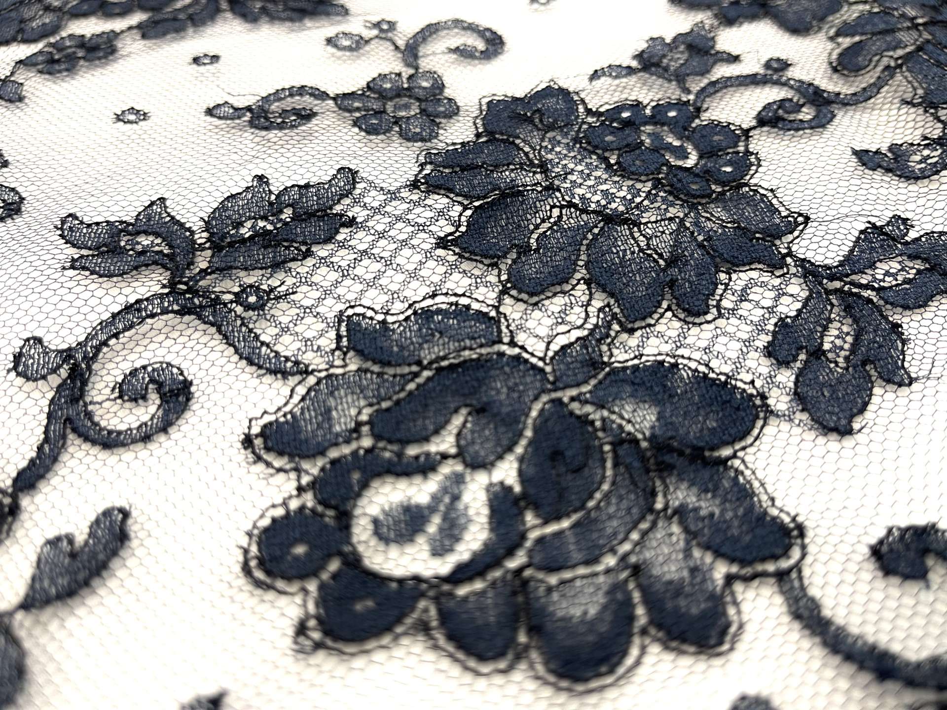 French Chantilly Lace in Navy, CL65/1221.