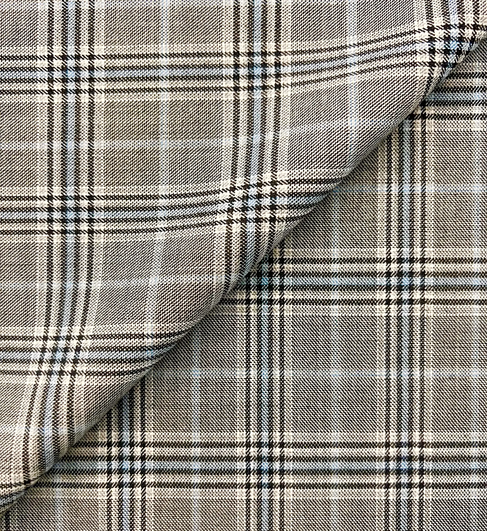 Italian Wool Super 120's Plaid Suiting in Pepper