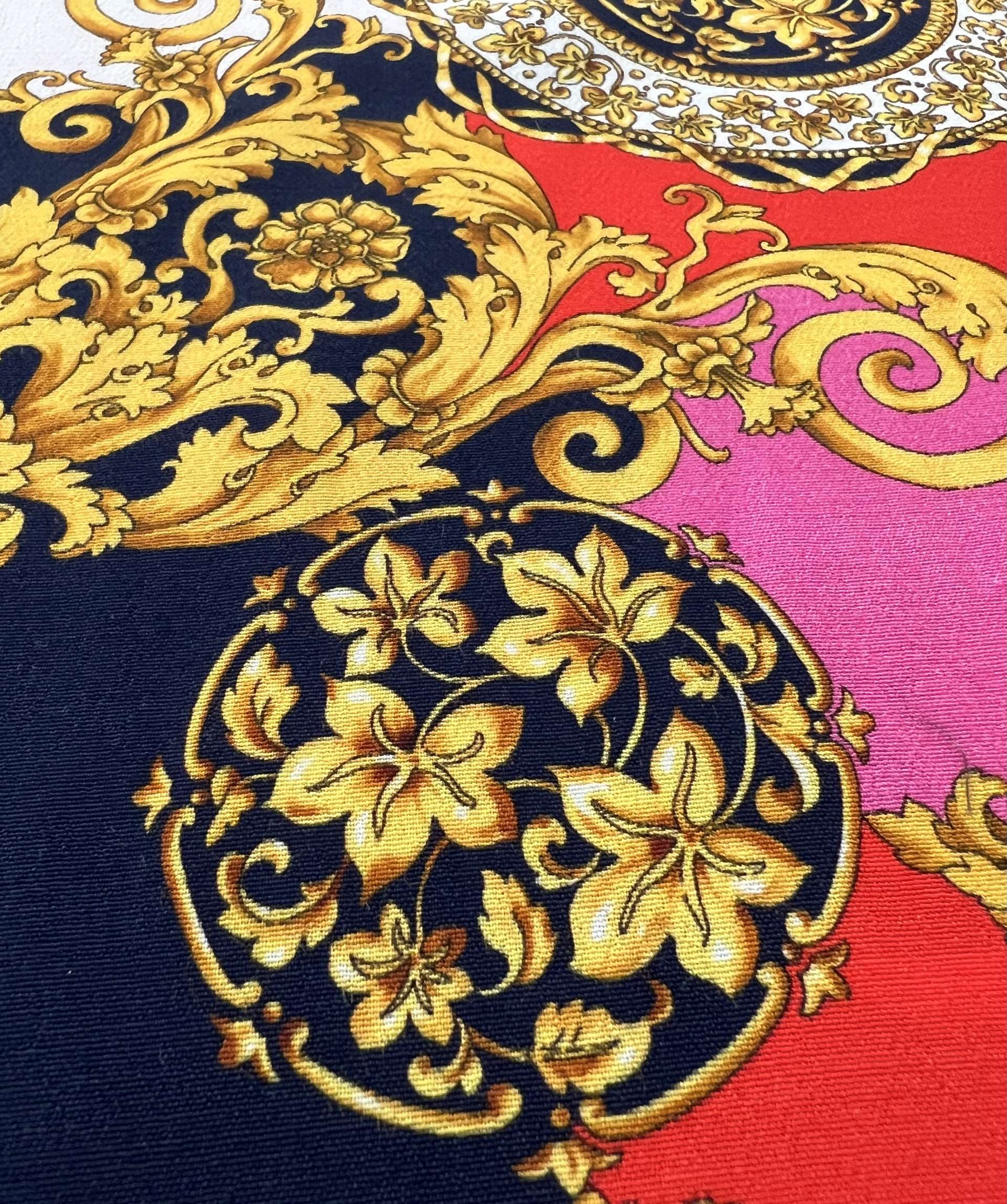 Viscose Tissue Crepe Baroque Print in Navy/Red/Gold/White/Gold