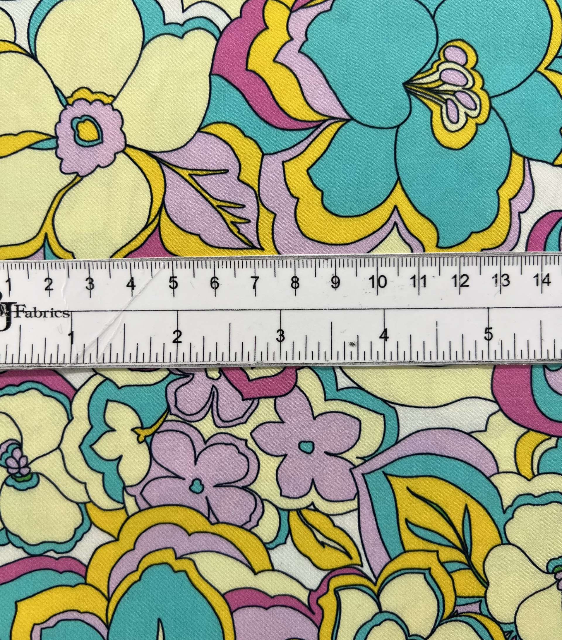 Printed Viscose Challis Sateen on Off White Ground