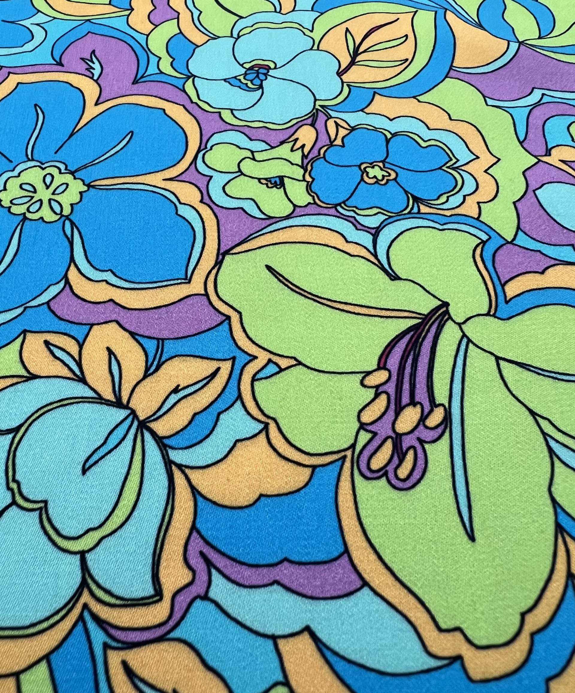 Printed Viscose Challis Sateen on Sky Blue Ground