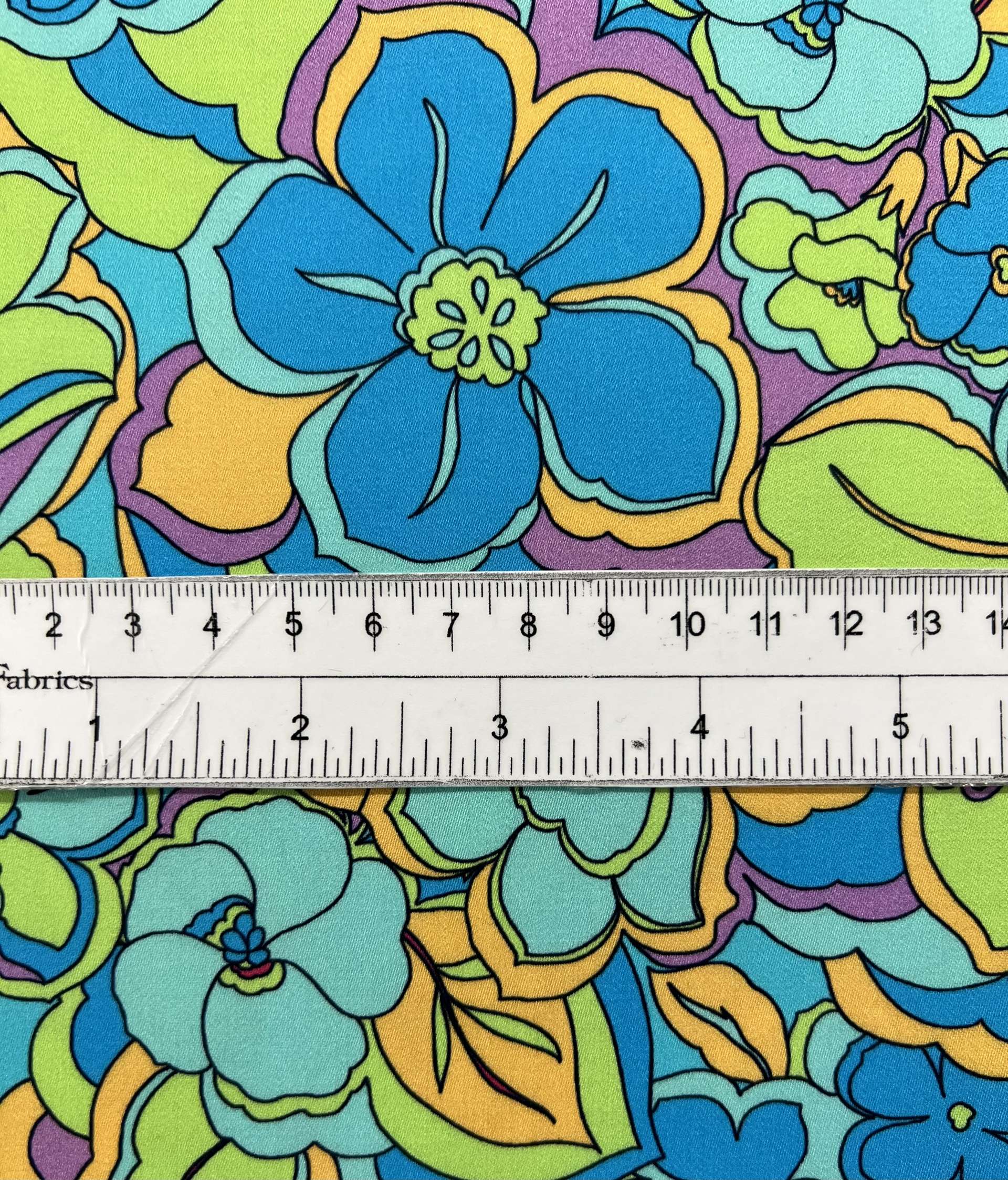 Printed Viscose Challis Sateen on Sky Blue Ground