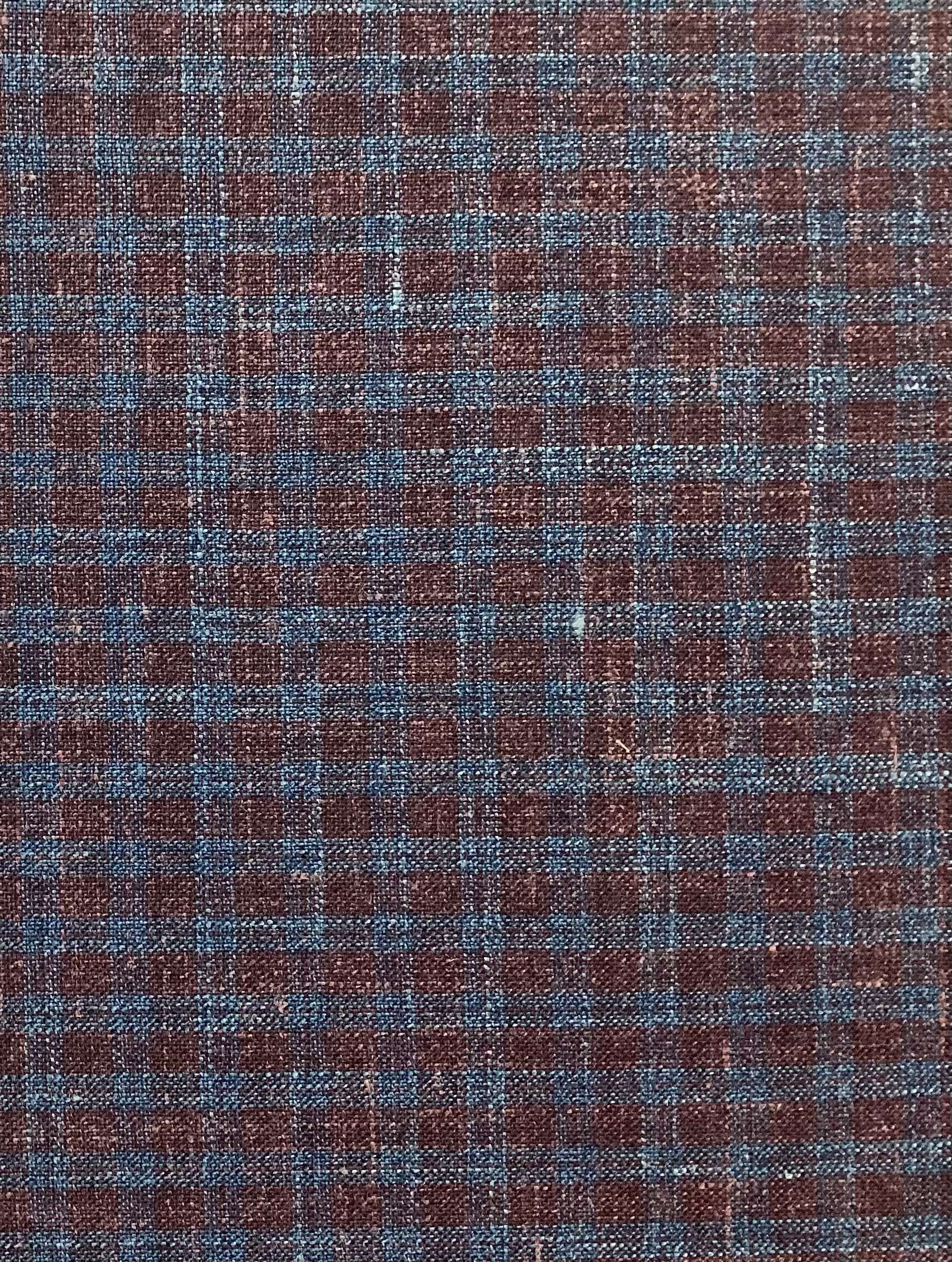 DO NOT USE THIS SKU-Made in Italy Loro Piana Saxxon Wool/Silk/Linen Check In Turquoise & Burgundy 