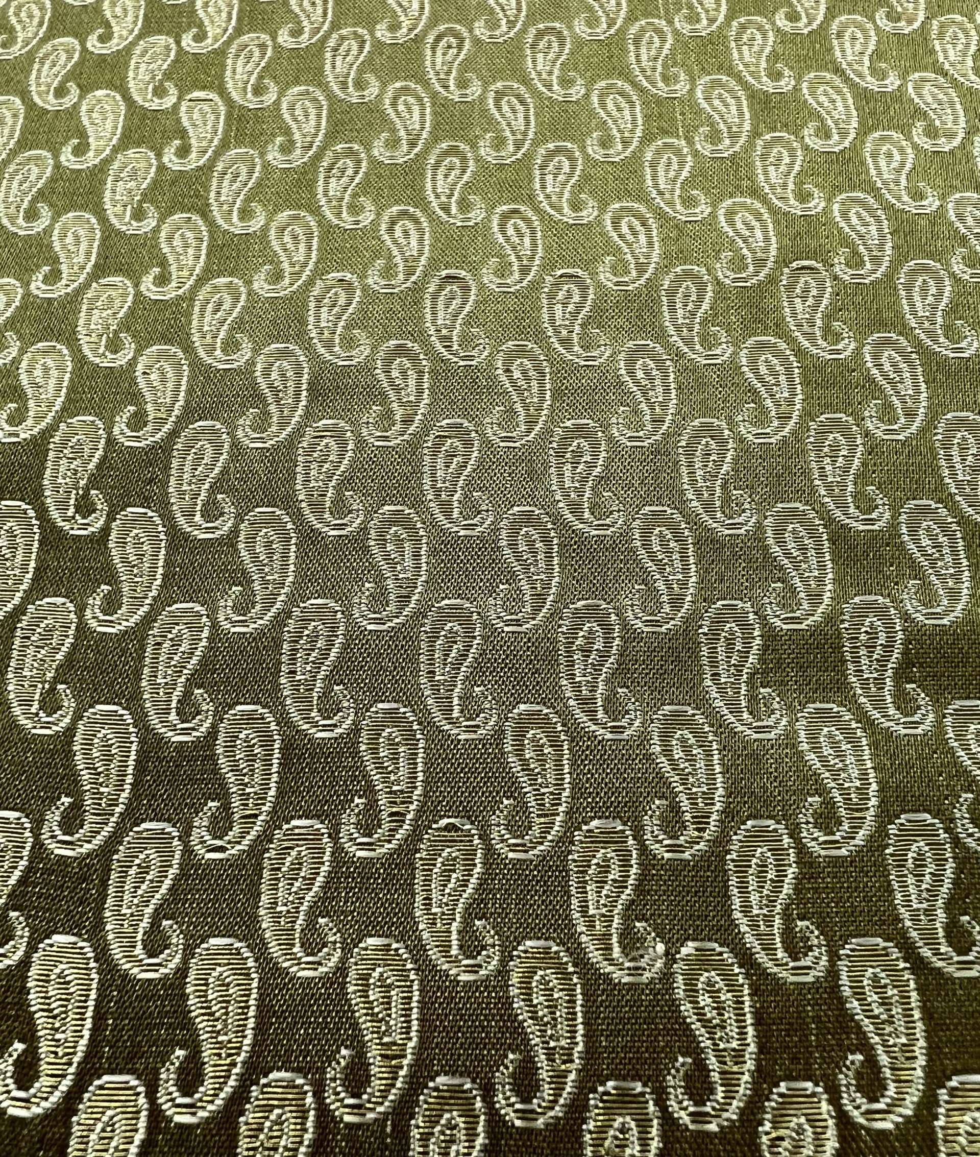 Silk Metallic Small Paisley Brocade in Green & Antique Gold