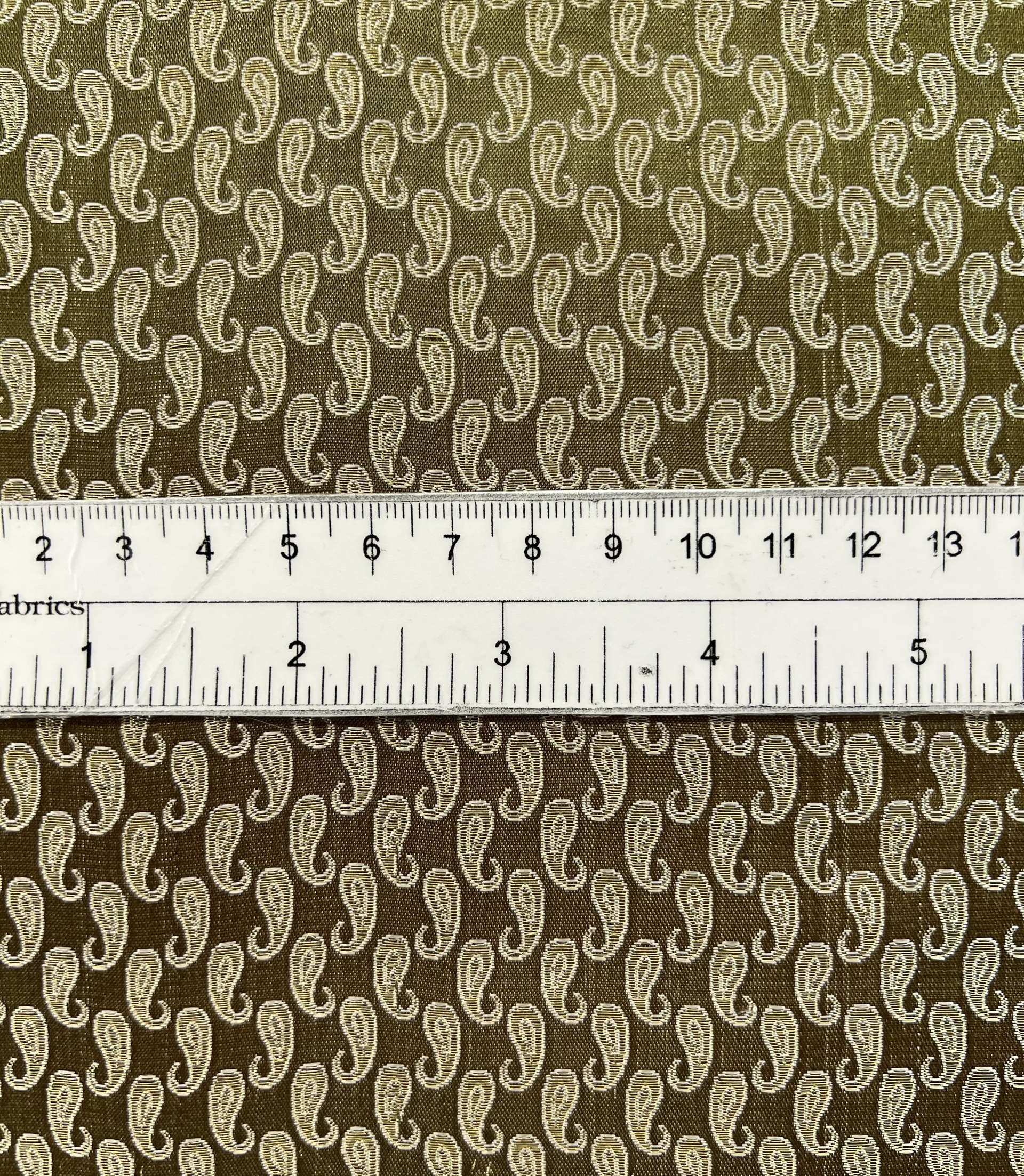 Silk Metallic Small Paisley Brocade in Green & Antique Gold