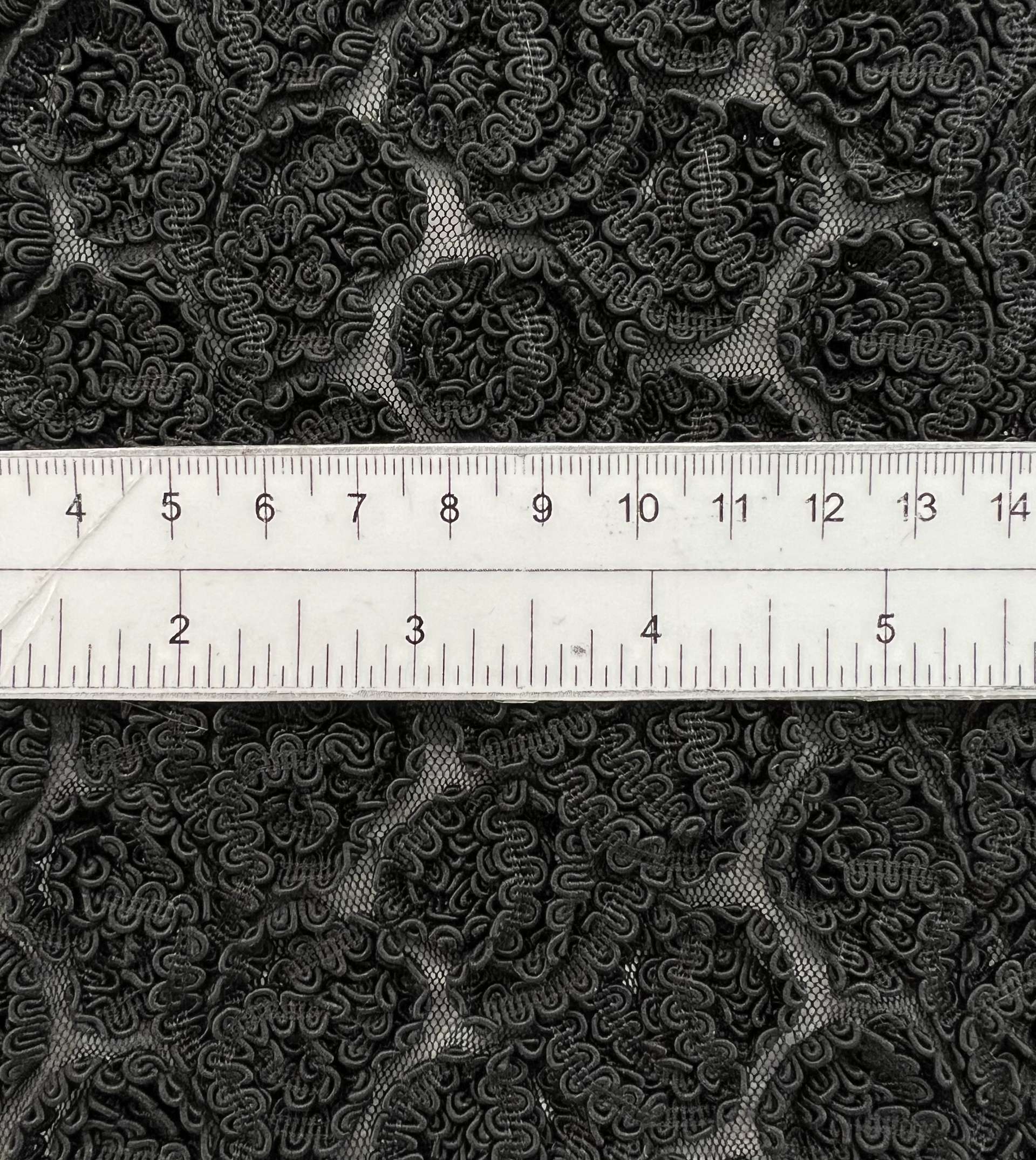 Embroidered Tulle with Rayon Corded Ribbon in Black