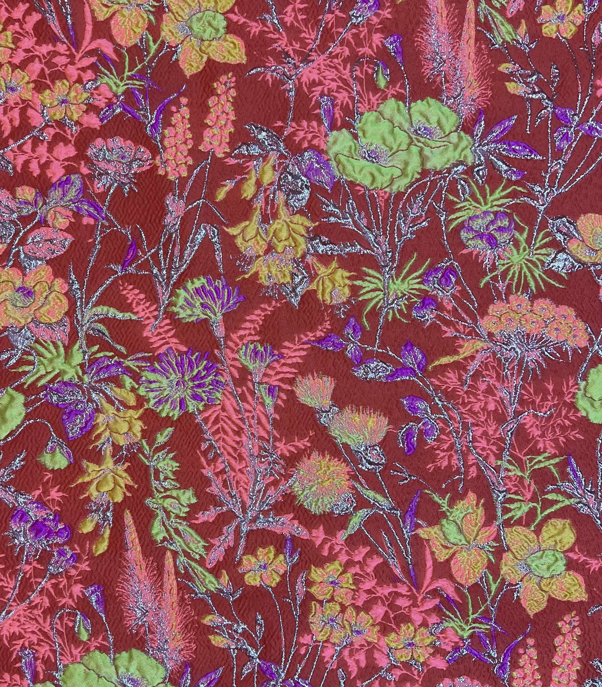 "Winter Garden"Silk Blend Metallic Brocade in Coal Pink