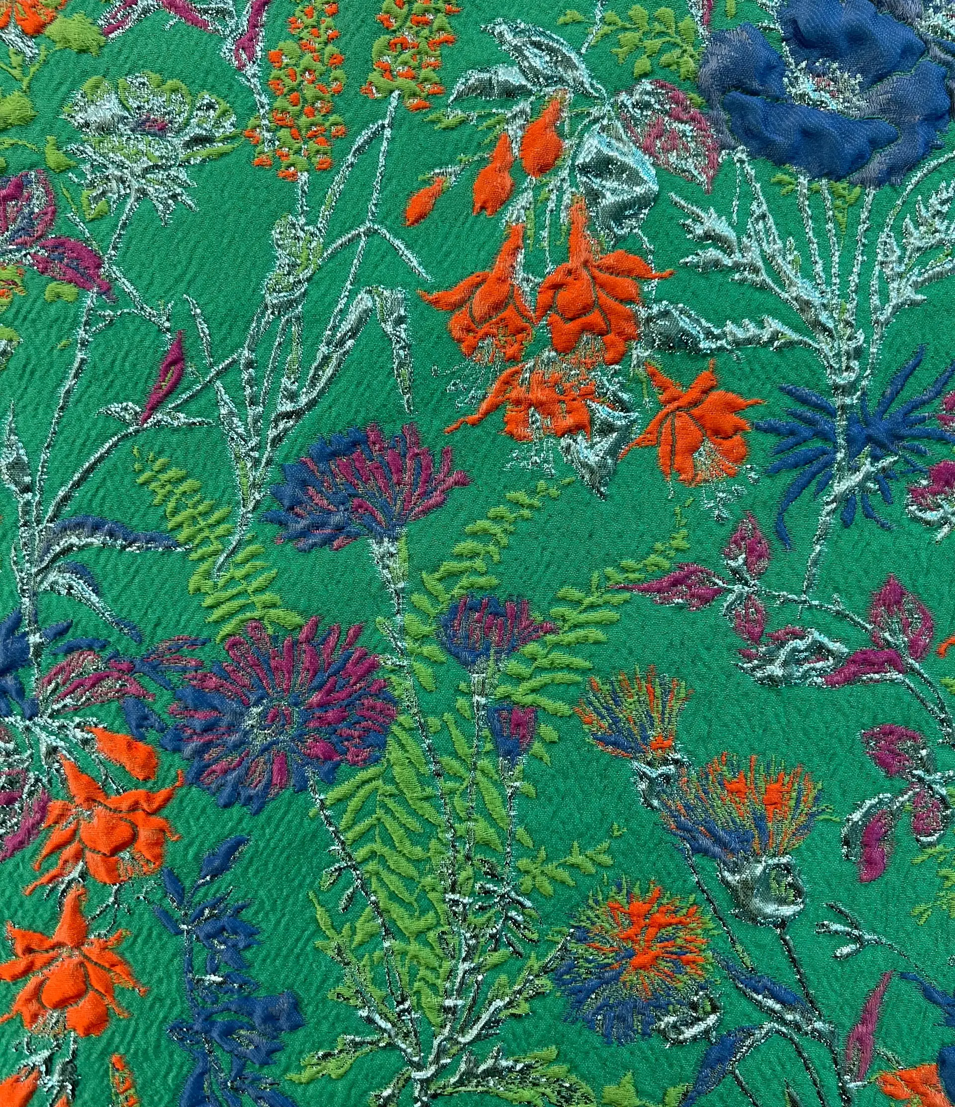 "Winter Garden"Silk Blend Metallic Brocade in Green