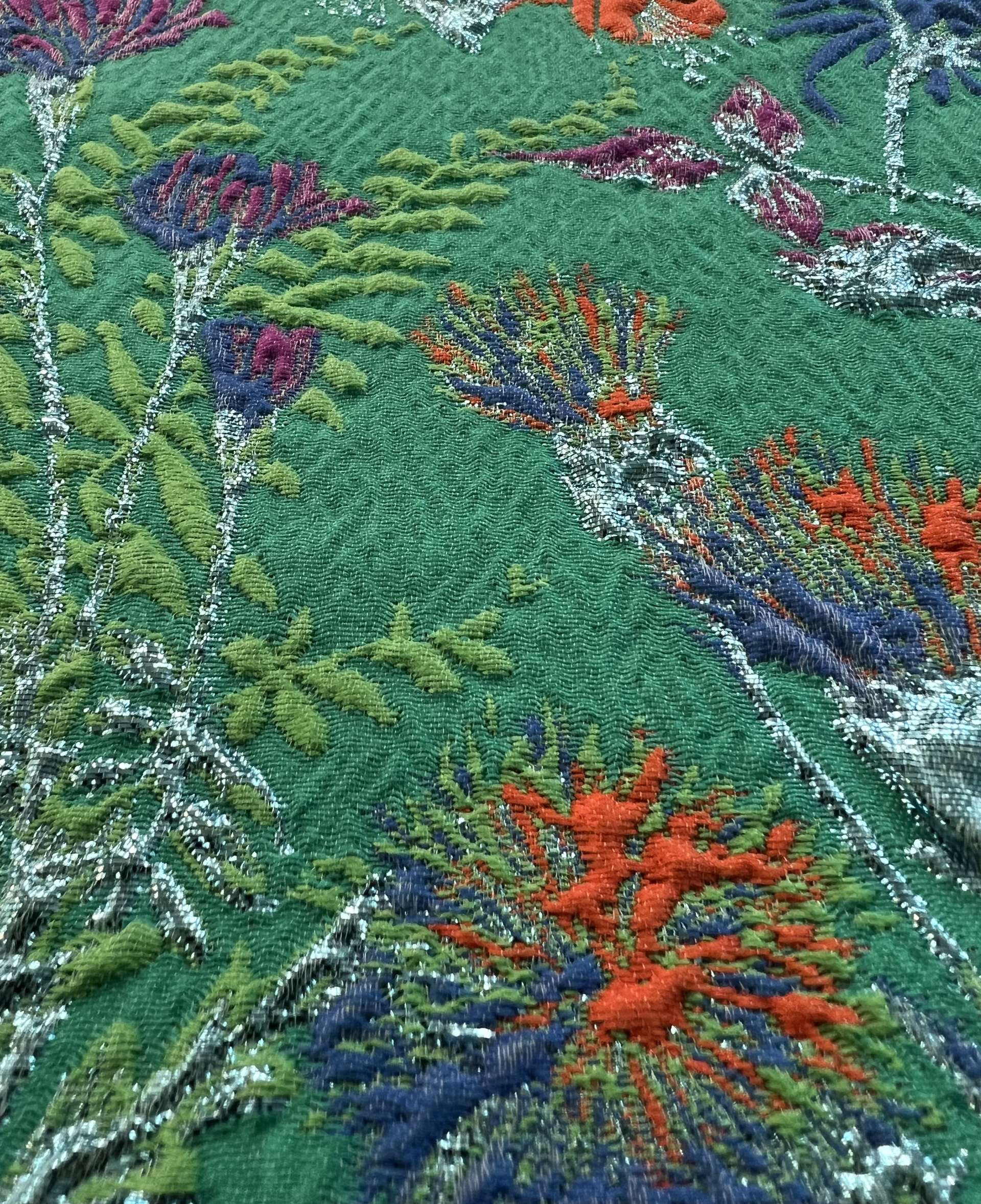 "Winter Garden"Silk Blend Metallic Brocade in Green