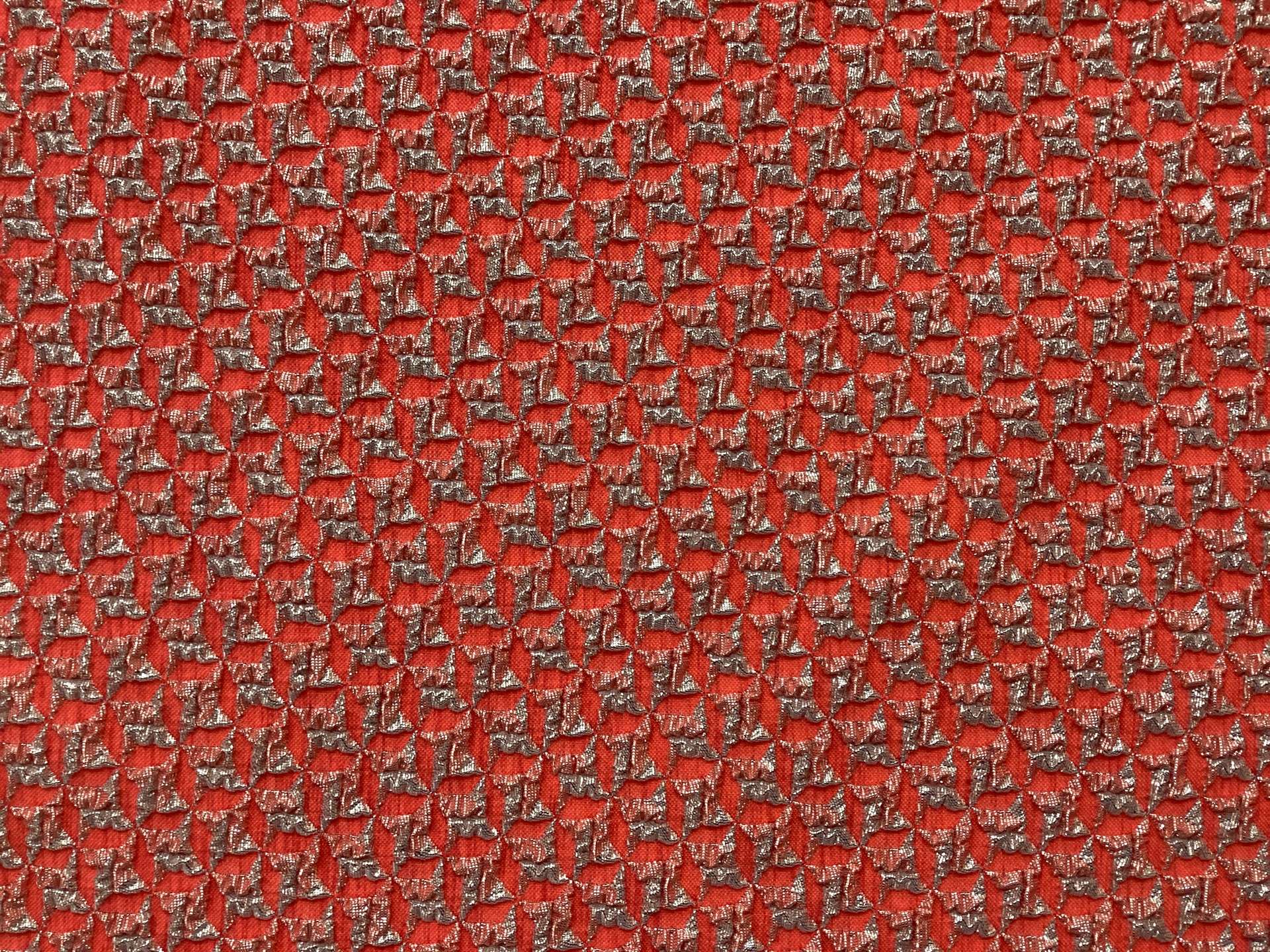 Polyester Nylon Metallic Stretch Brocade In Lt Gold & Fl Orange