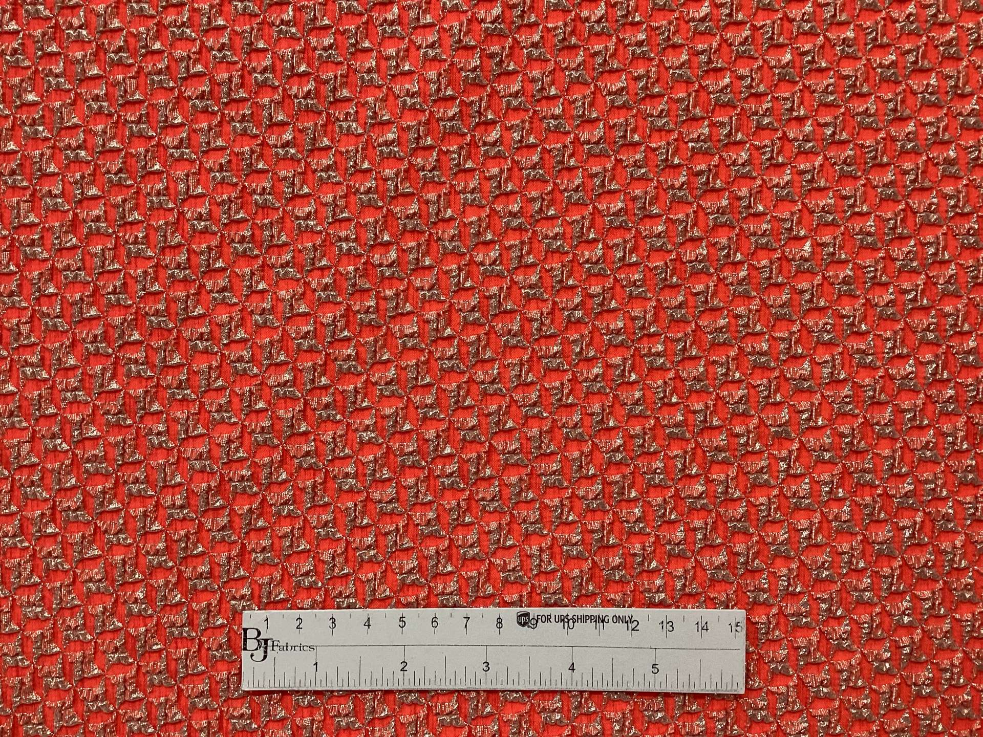 Polyester Nylon Metallic Stretch Brocade In Lt Gold & Fl Orange
