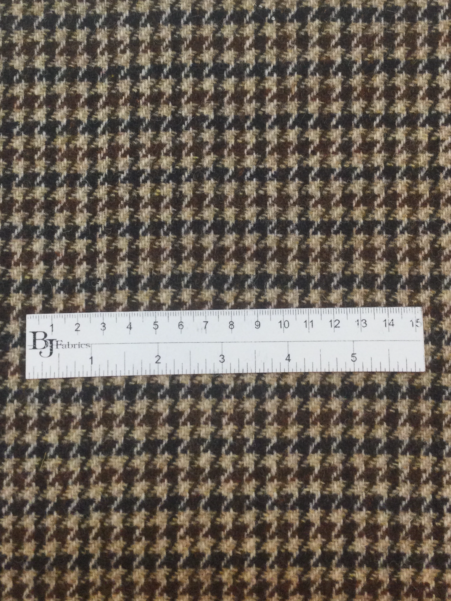 Scottish Wool Houndstooth Harris Tweed in Natural, Chocolate, and Navy
