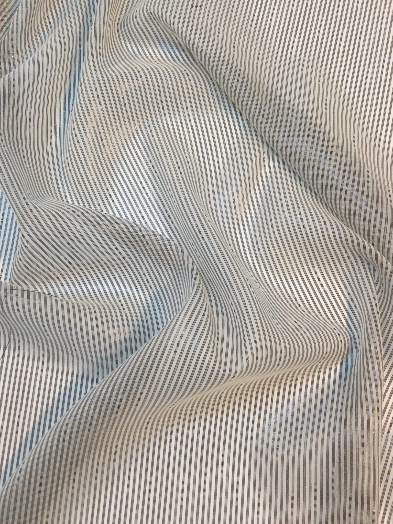 Novelty Stripe Silk and Lurex Chiffon in Grey and Black