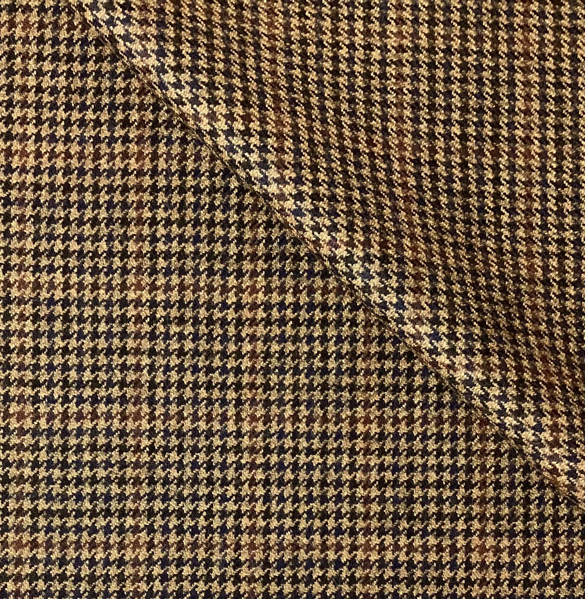 Made in Italy Loro Piana 100% Saxxon Wool Glen Plaid In Coffee, Copper & Navy