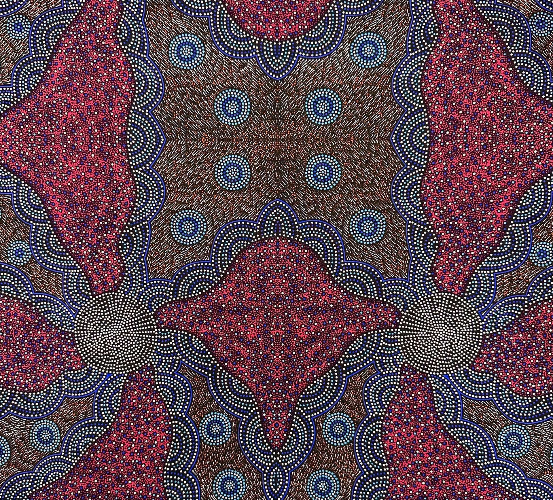 Australian Cotton Print With Aboriginal Motif in Raspberry 