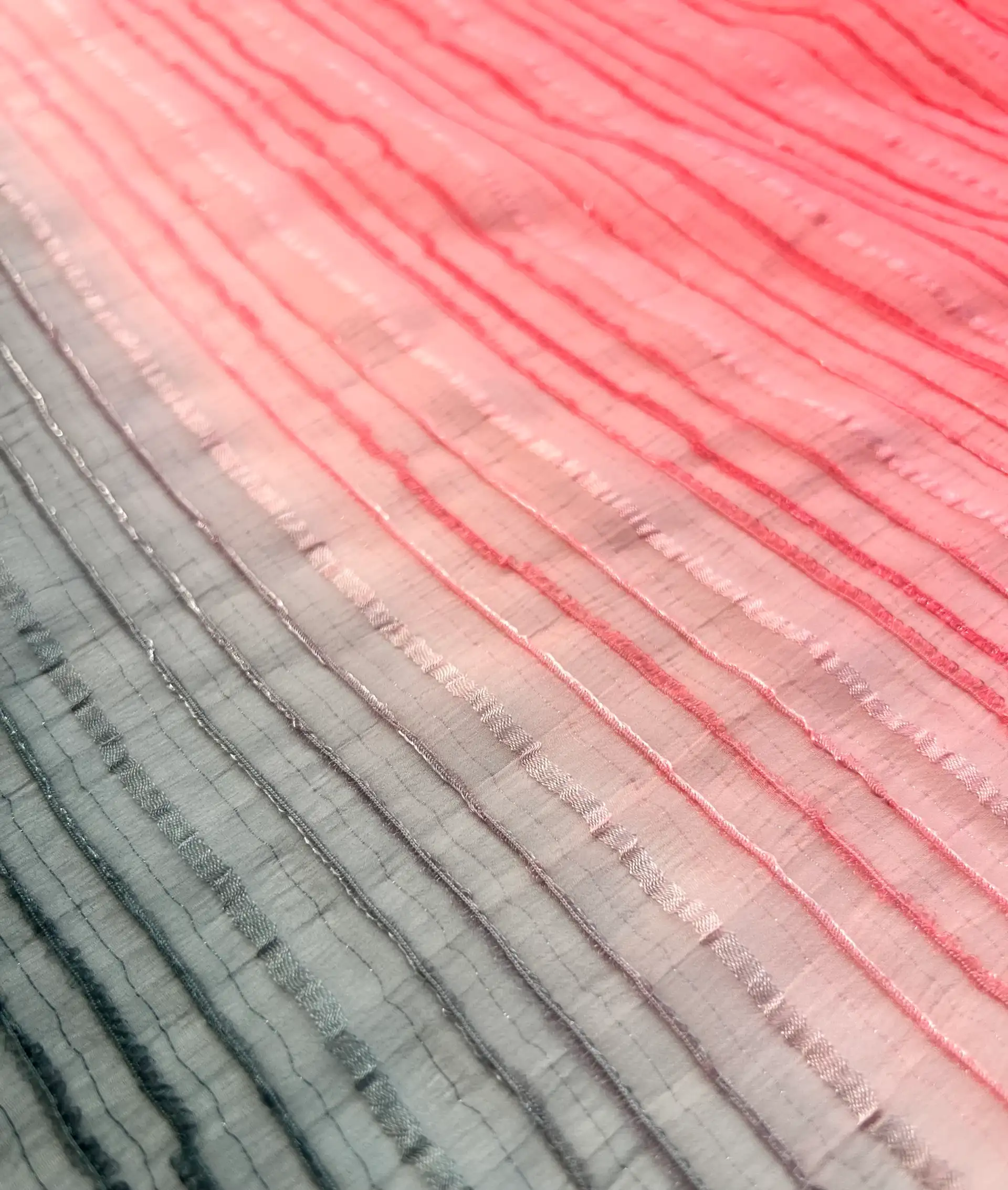 Silk Lurex Ombre Chiffon Stripe in Coral/Red/Grey/Pink