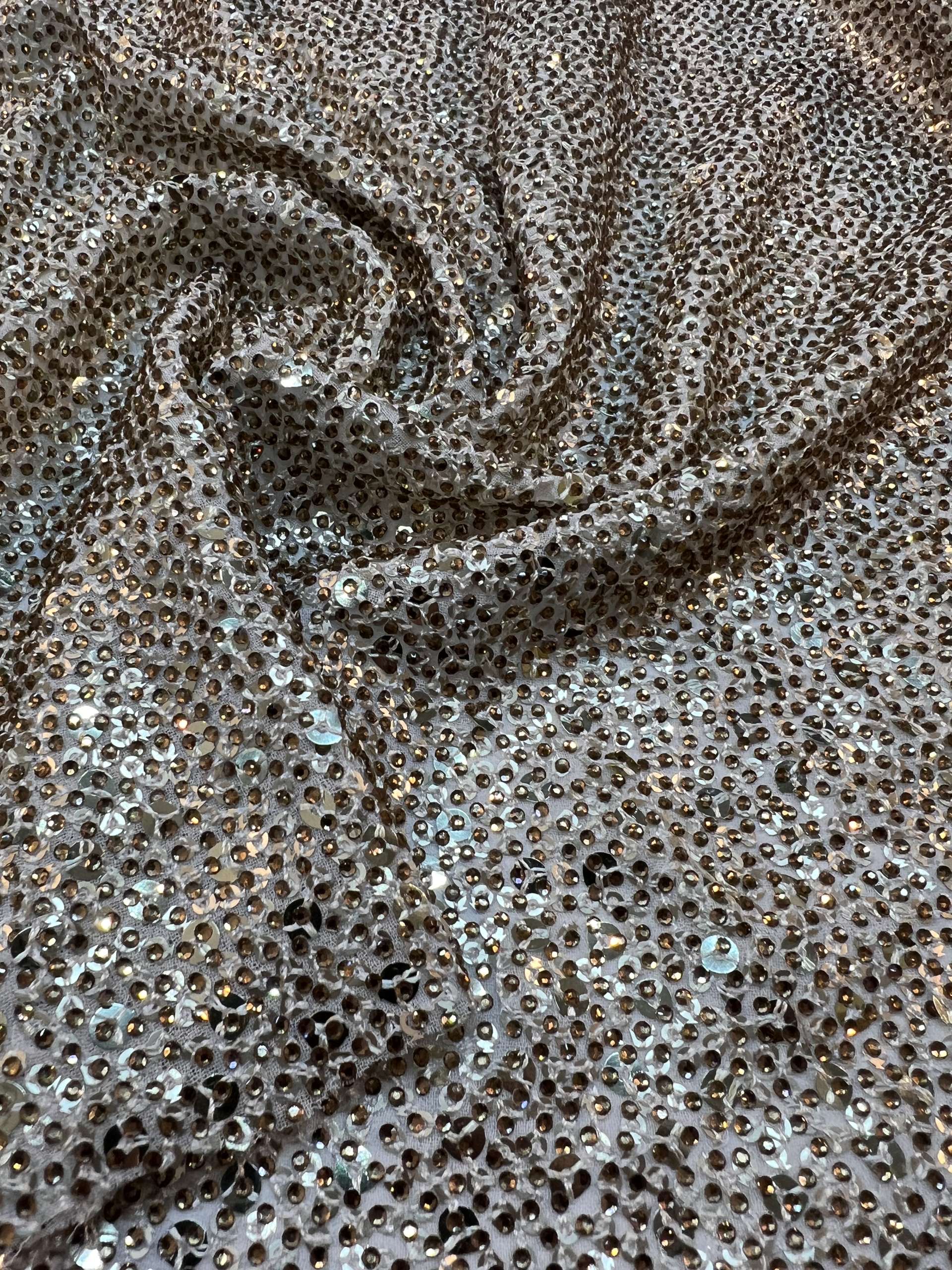 Couture Gold on Gold Sequins and Crystal on Rayon Georgette 