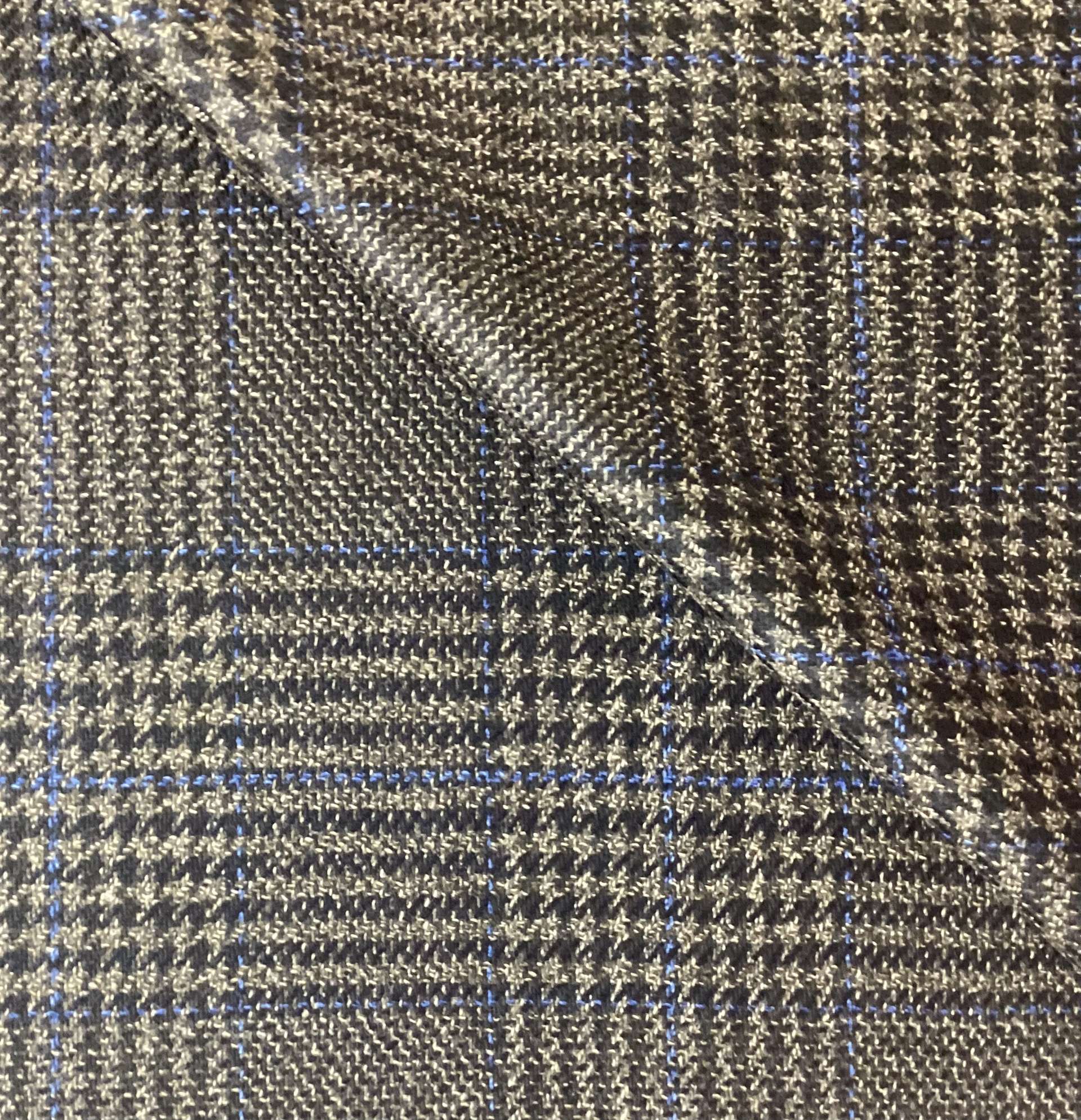 Italian Loro Piana Saxxon Wool Cashmere Plaid Suiting in Black Cornflower
