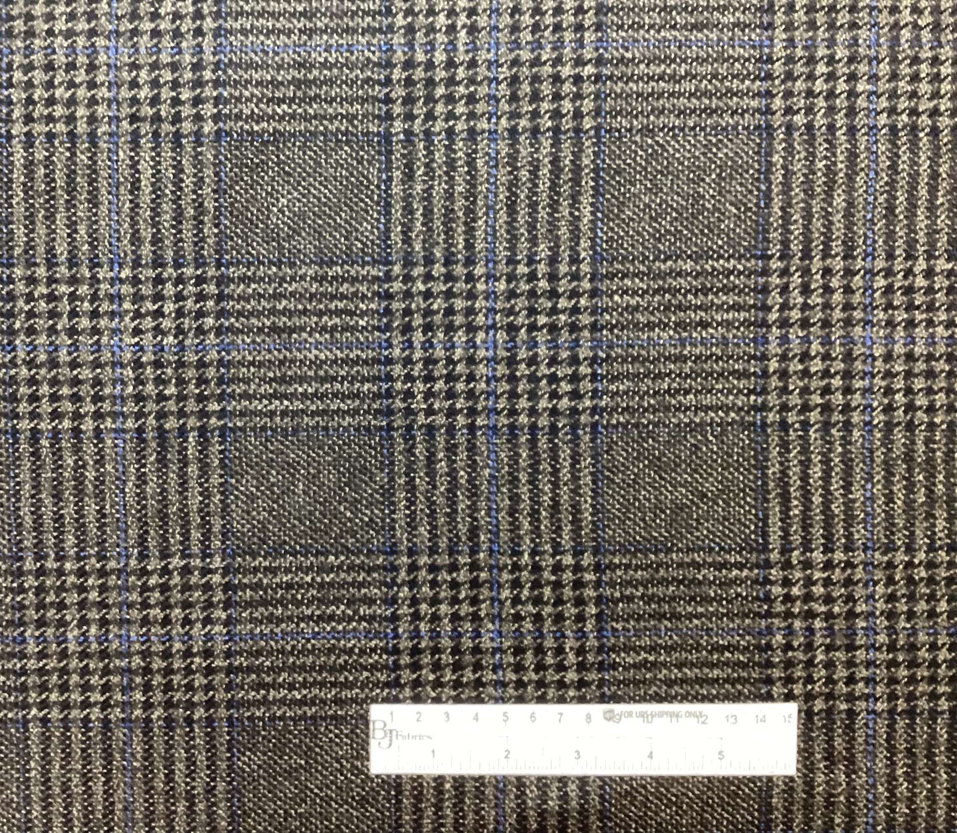 Italian Loro Piana Saxxon Wool Cashmere Plaid Suiting in Black Cornflower