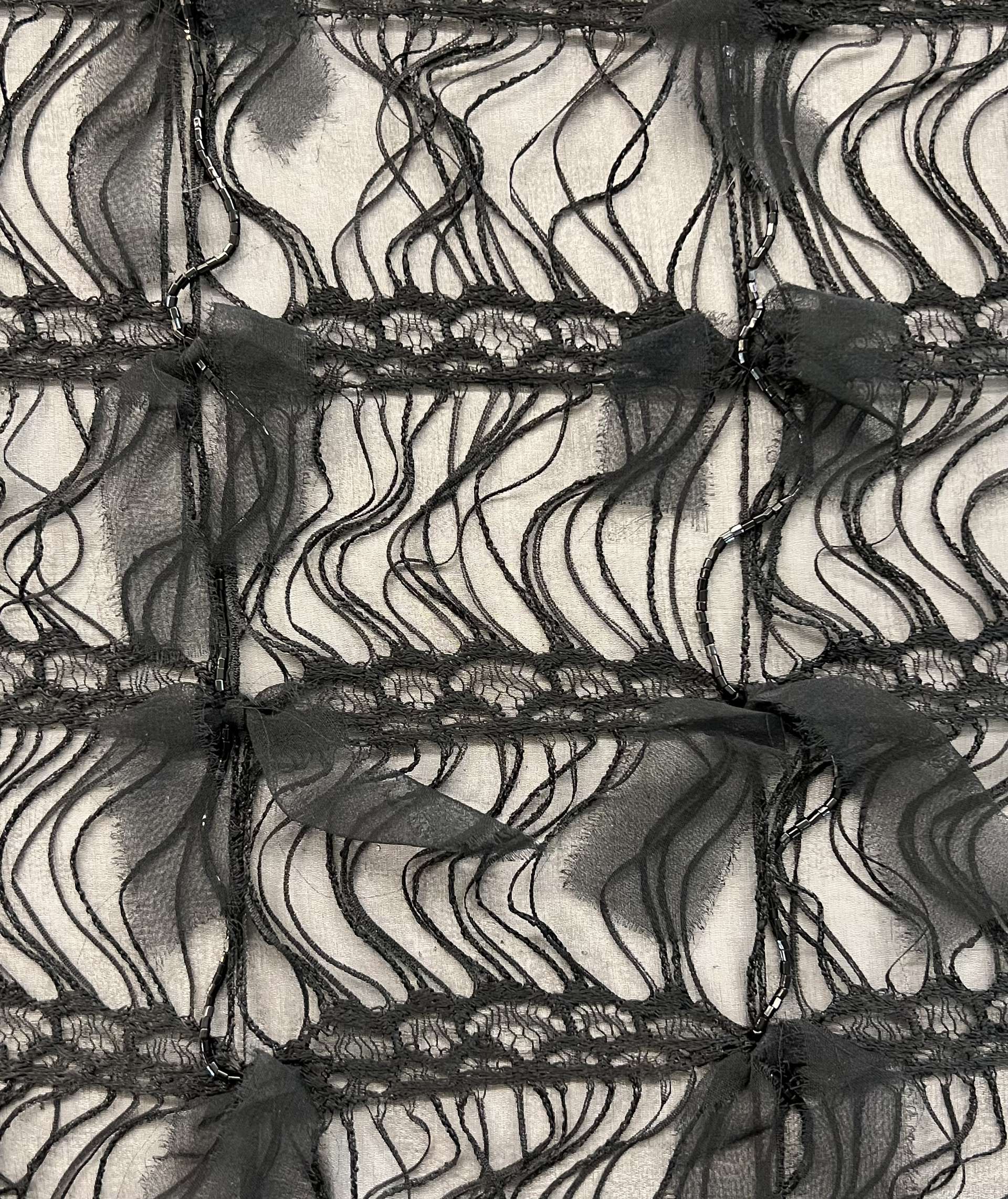 Pure Silk Chiffon Base & Bugle Beads with Lace and Silk Chiffon Knots