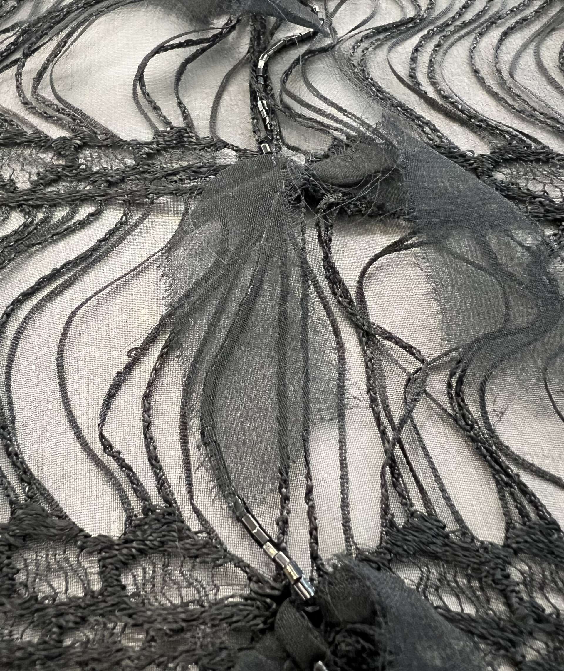 Pure Silk Chiffon Base & Bugle Beads with Lace and Silk Chiffon Knots