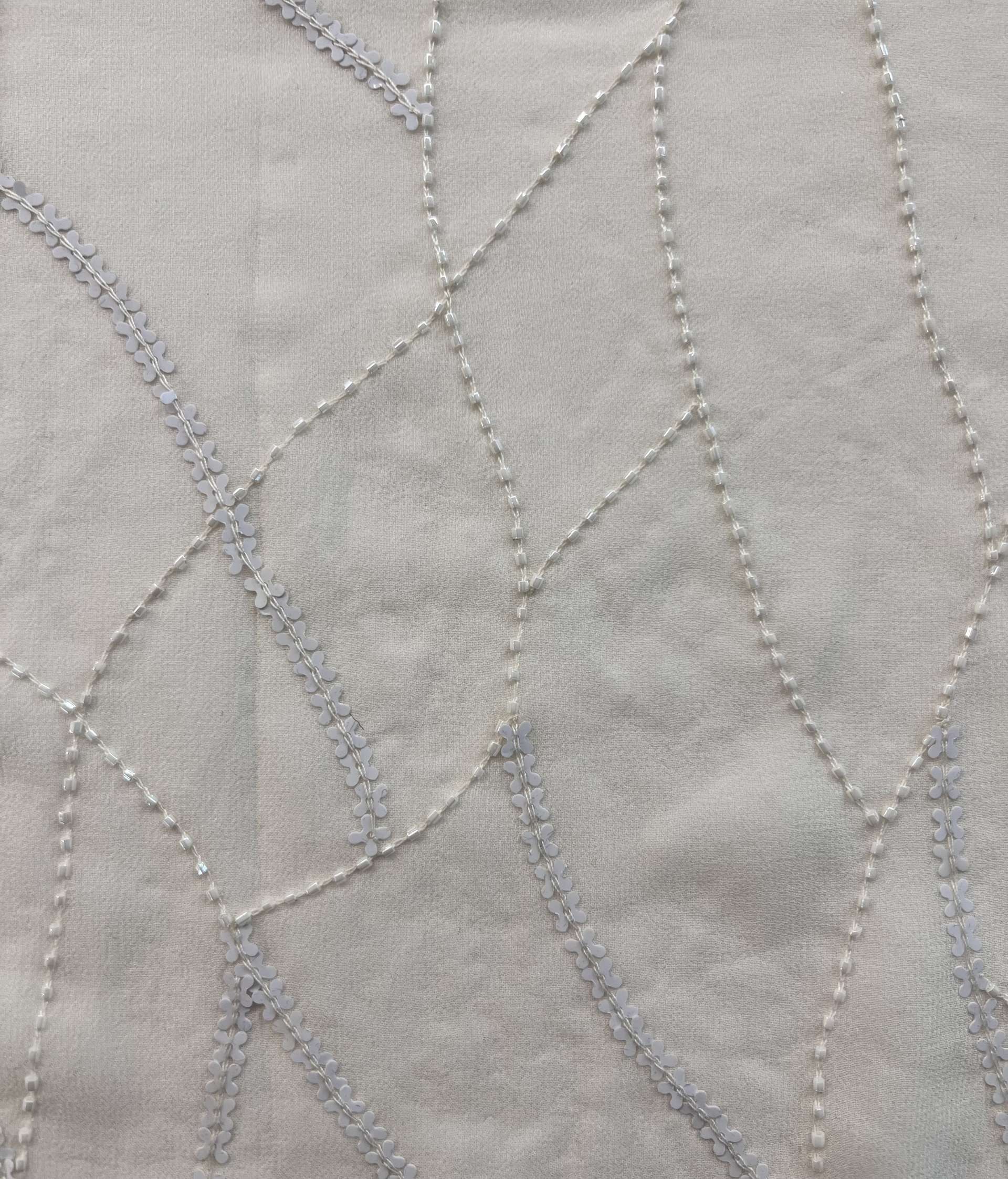 Novelty Silk Chiffon with Clover Sequin and Bugle Beads In Cream