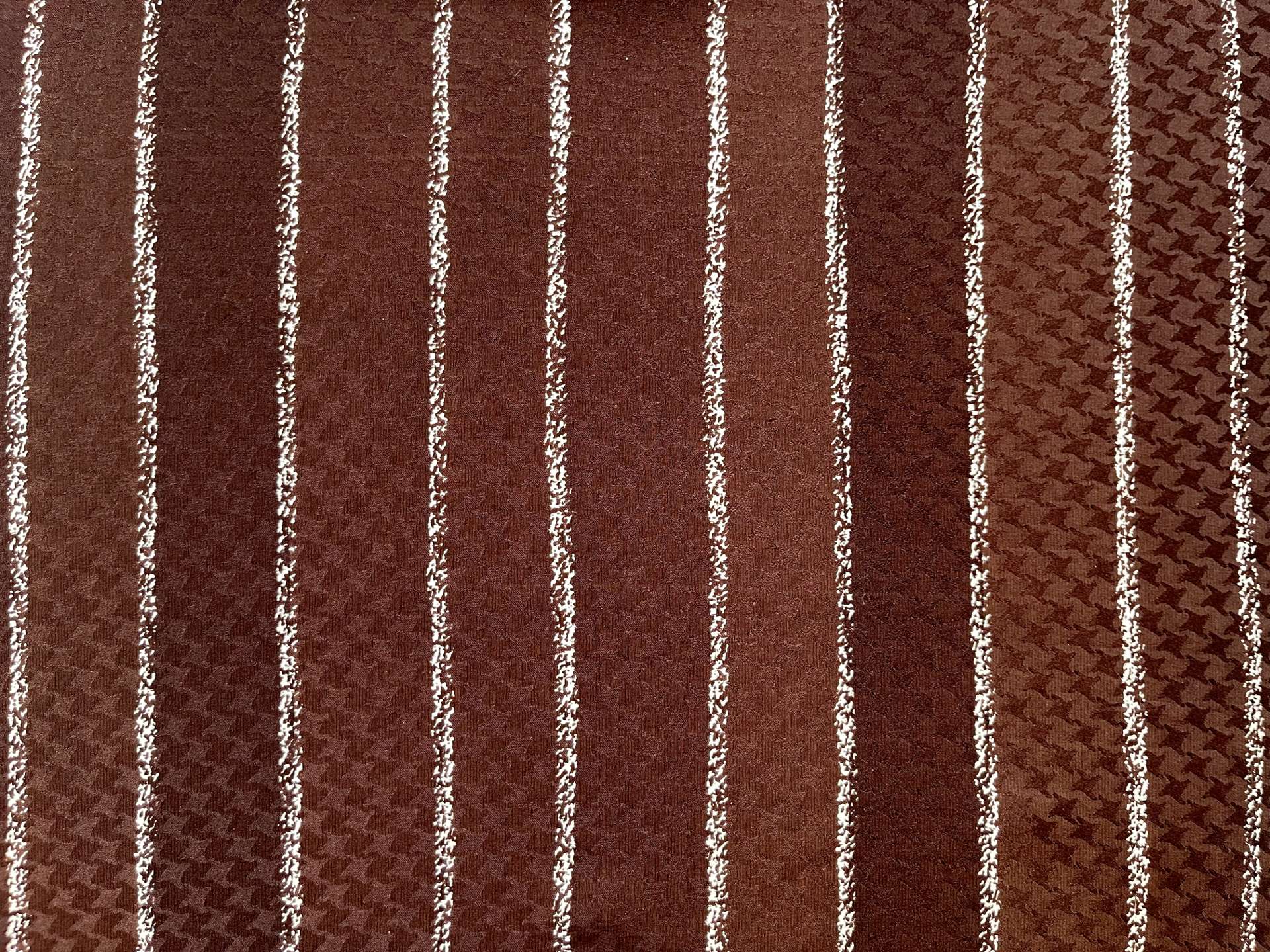 Made in Italy Houndstooth Pure Silk Jacquard Stripe Print in White and Brown