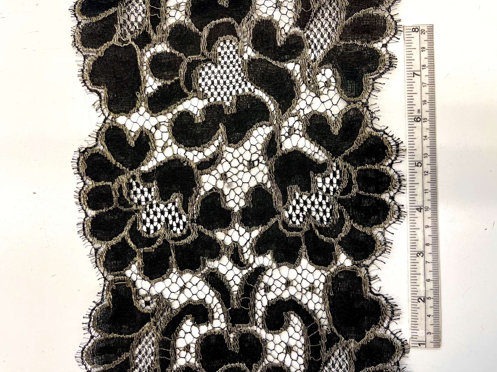 Made in France Floral Metallic Lace Border in Black and Gold