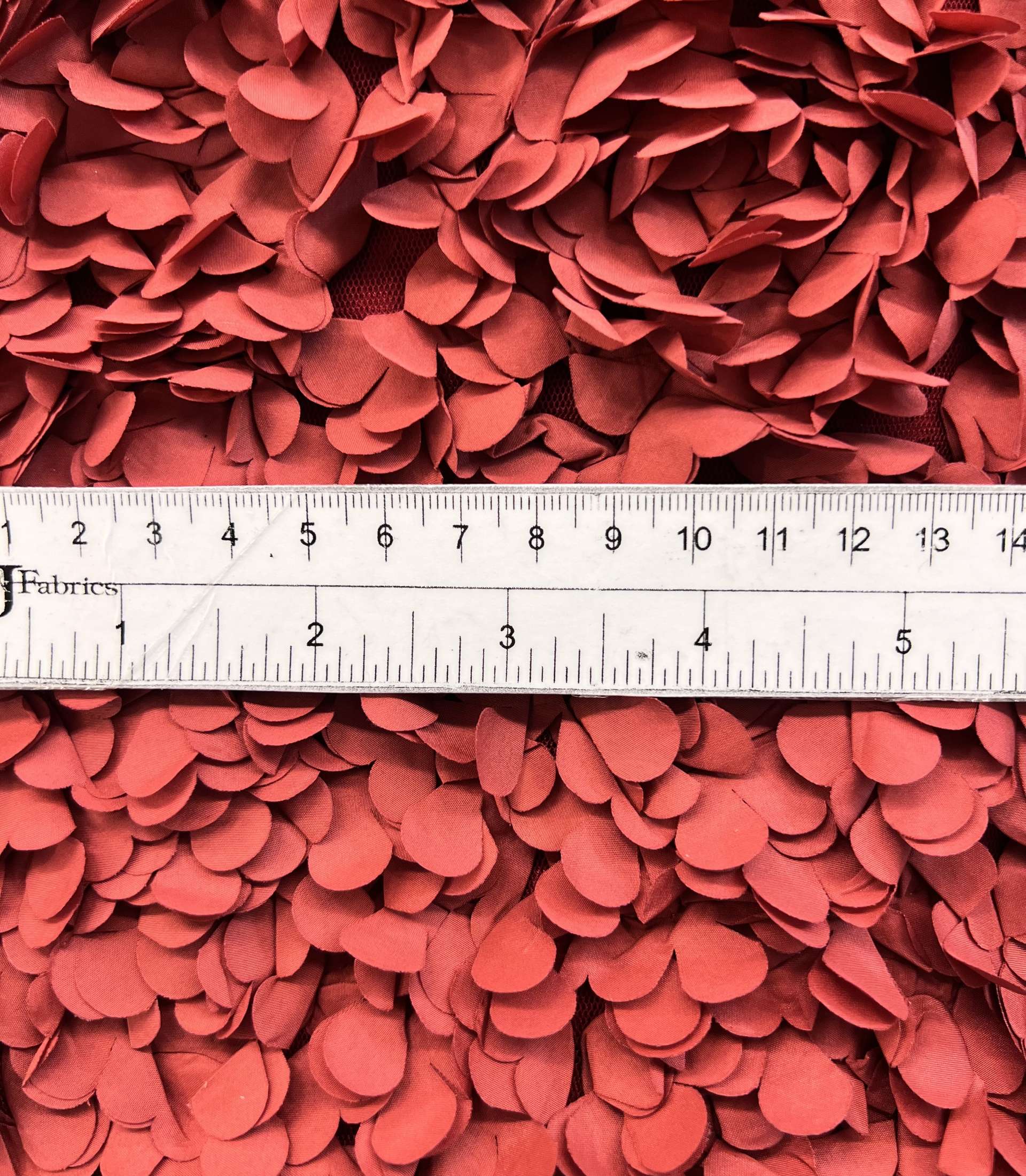 Laser Cut Petals on Polyester Bobbinet in Grapefruit 