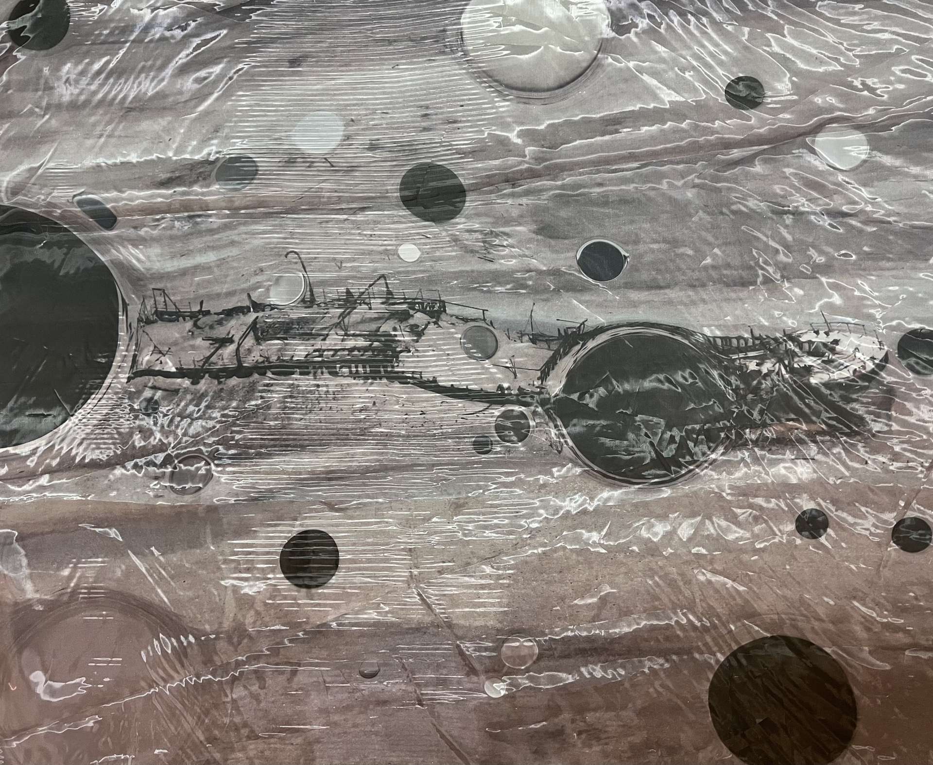 Abstract Extra Fine Polyester Organza Panel in Gray