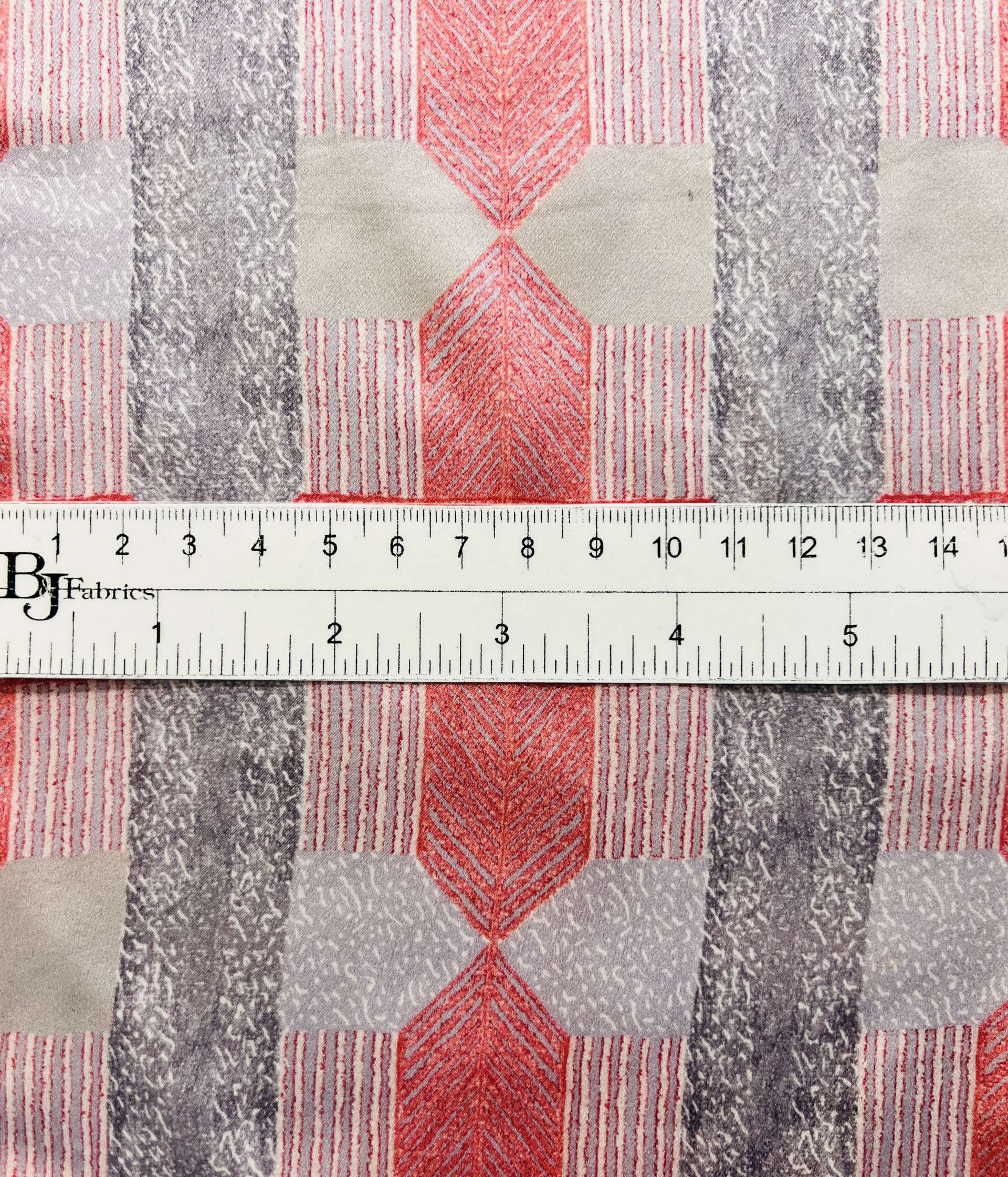 Italian Geometric Printed Pure Silk Charmeuse in Grey/Coral and Lavender