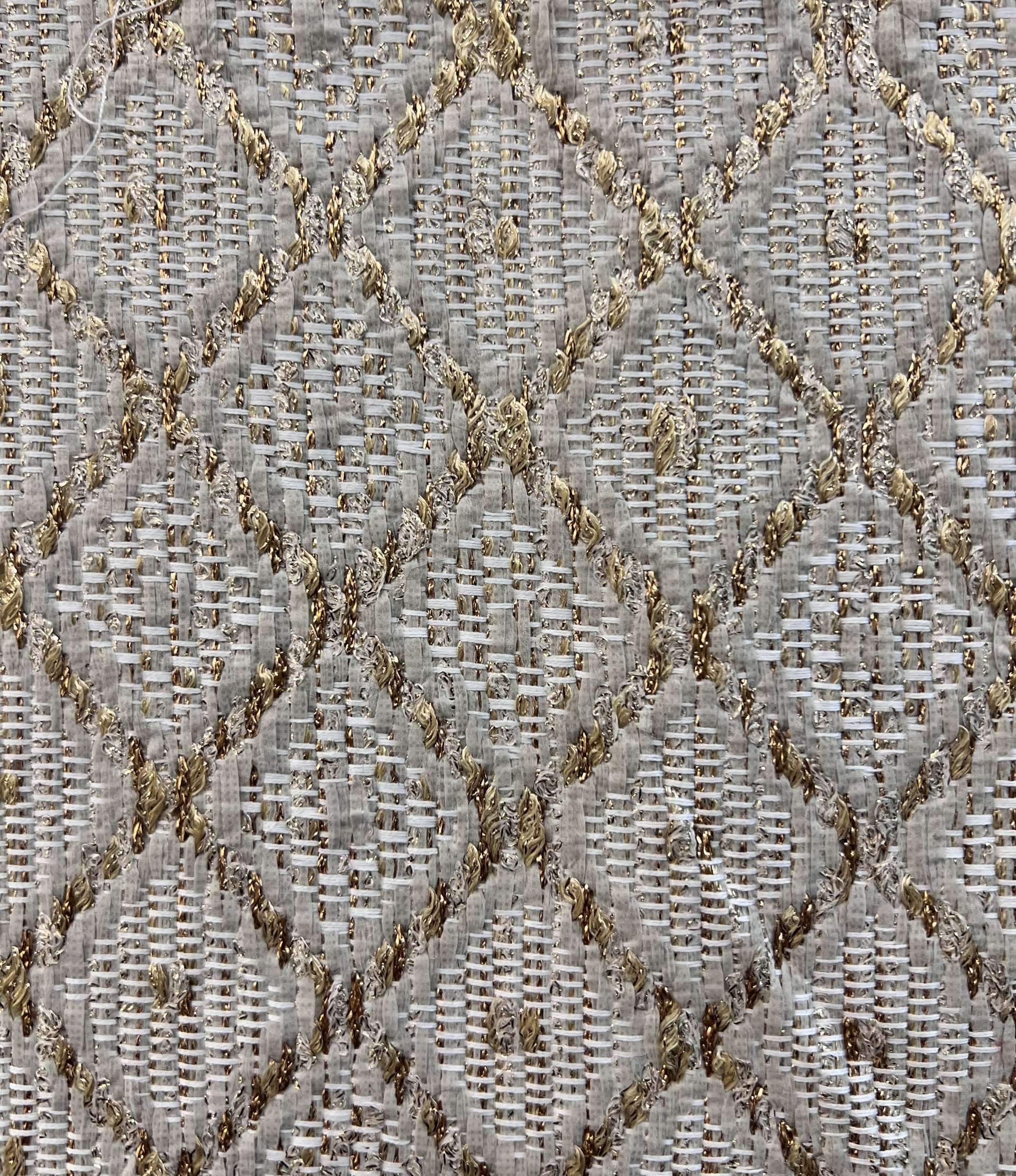 Metallic Raffia Woven Diamond Gold & Ash White