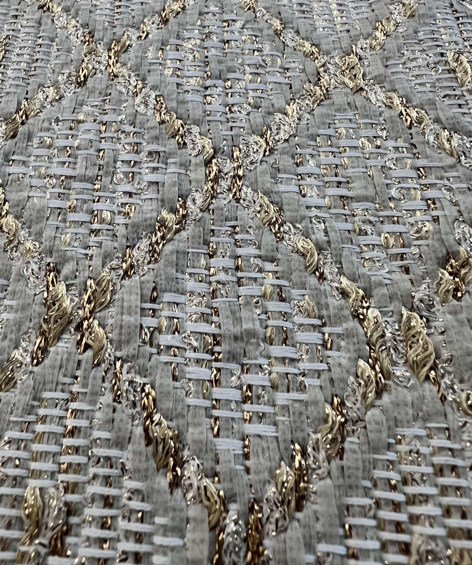 Metallic Raffia Woven Diamond Gold & Ash White