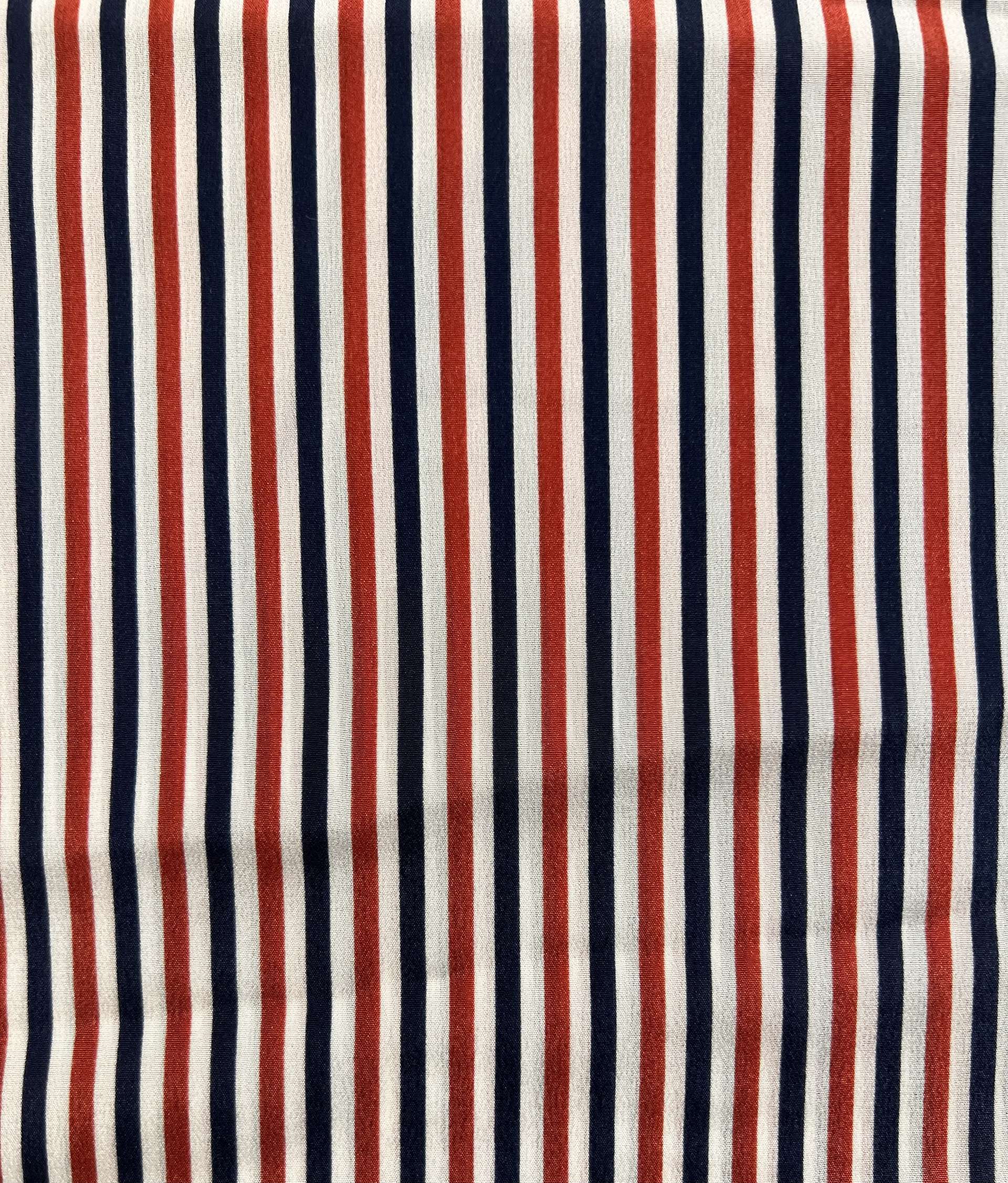 Printed Silk Crepe de Chine Stripes in Navy, Red, White