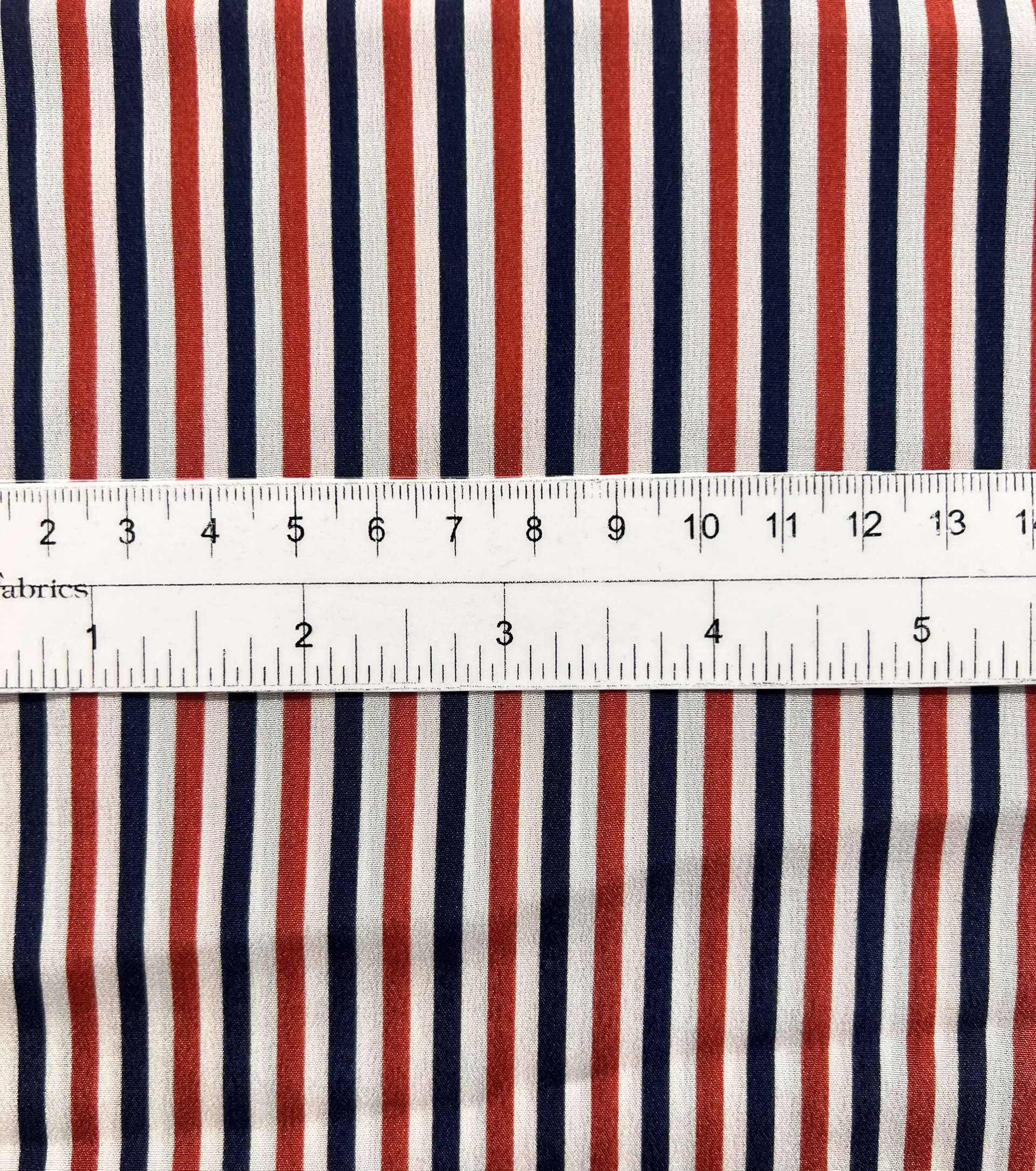 Printed Silk Crepe de Chine Stripes in Navy, Red, White