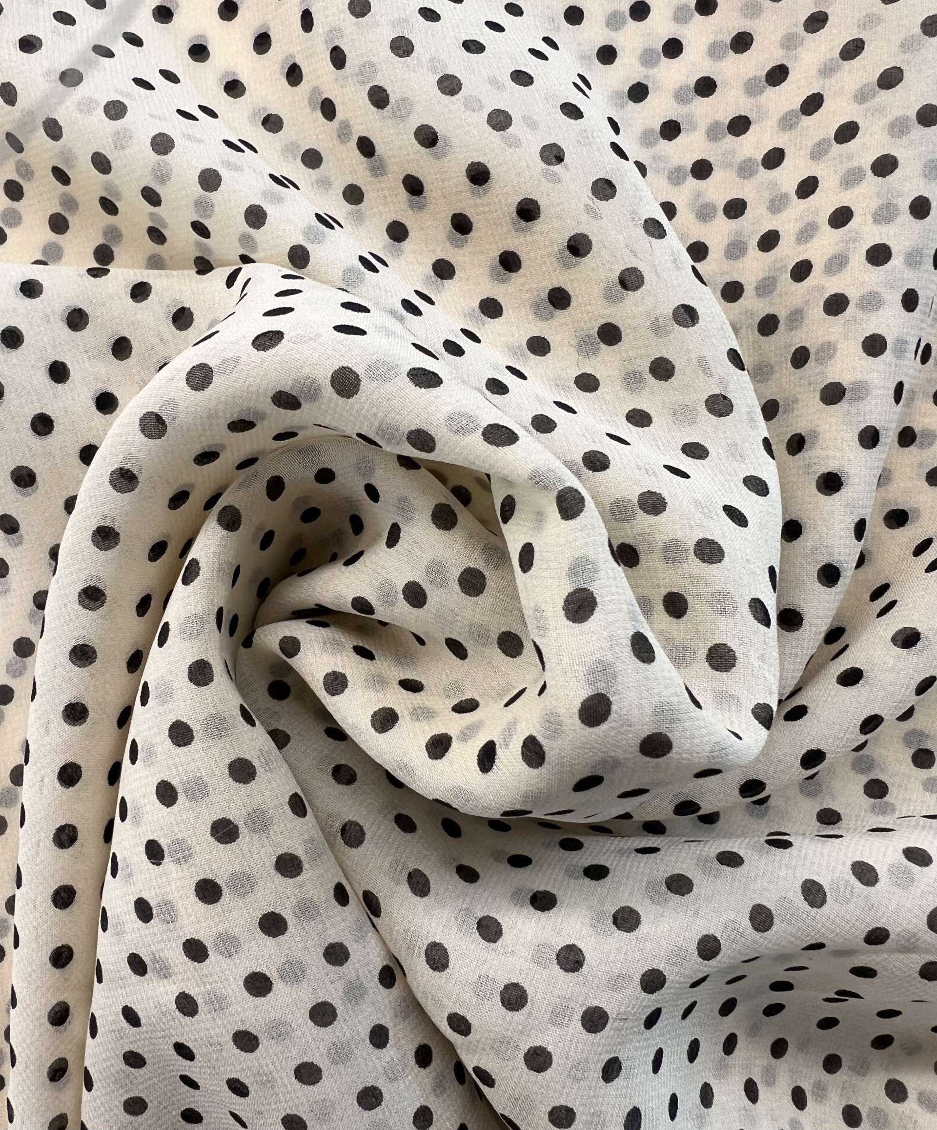 Printed Silk Chiffon Cream  and Black Dots