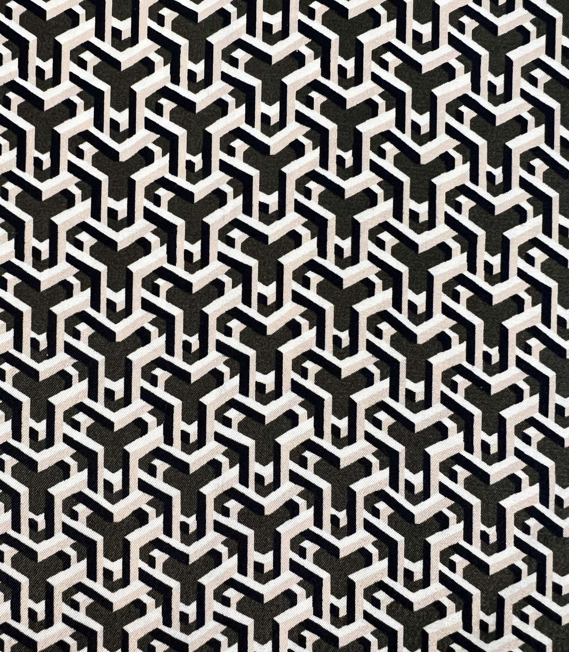 Printed Silk Reverse Charmeuse in Olive & Pink Geometric