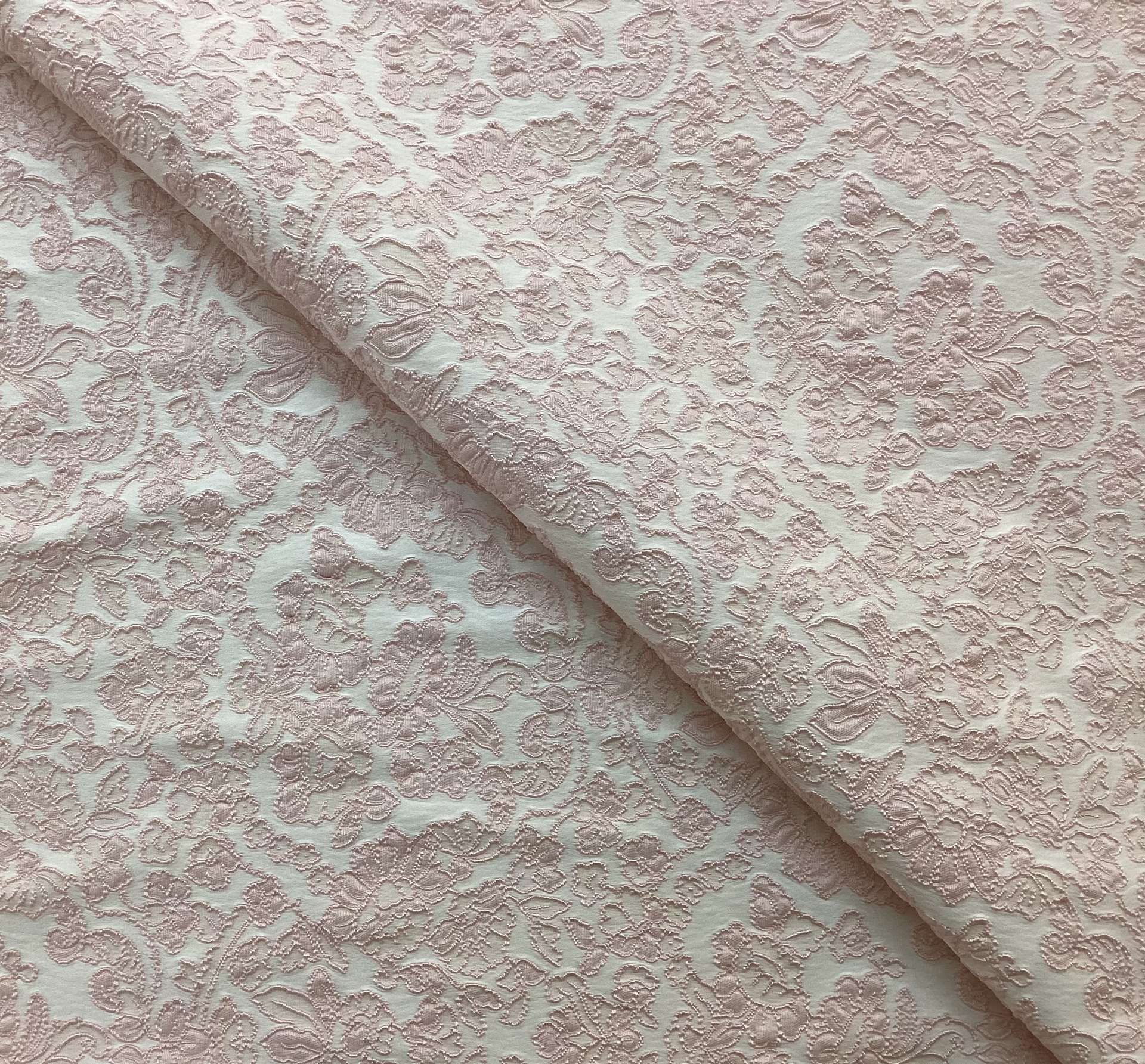 Damask Stretch Brocade in Pink & White