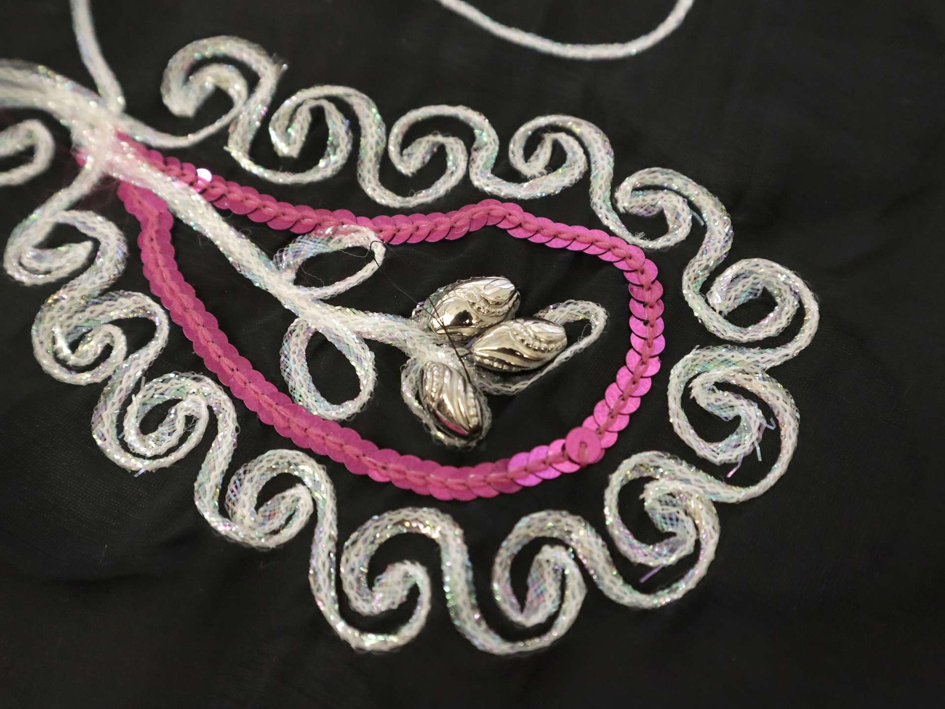 Embroidered Burn Out Silk Chiffon Panel with Beads and Sequins