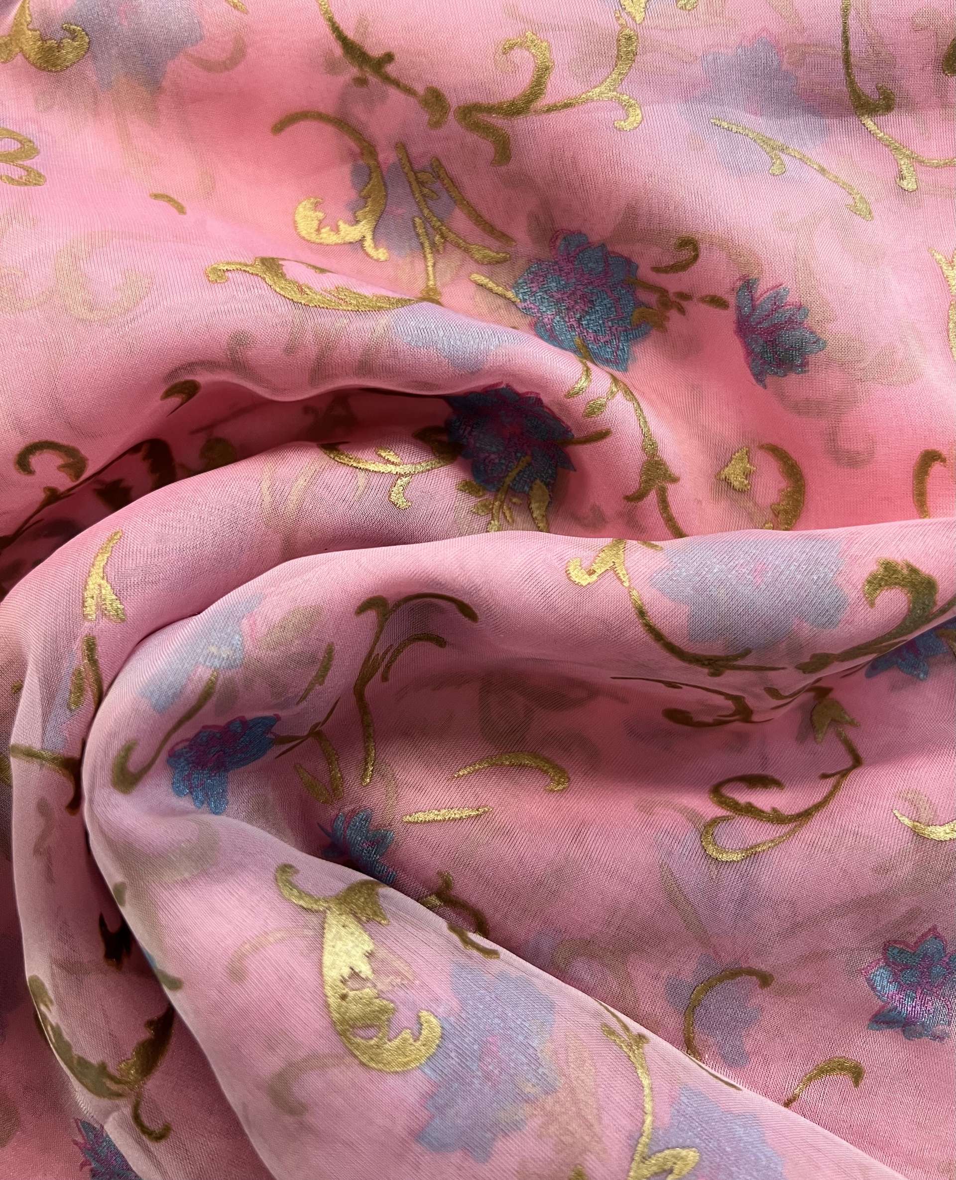Metallic Foil Printed Pure Silk Chiffon 