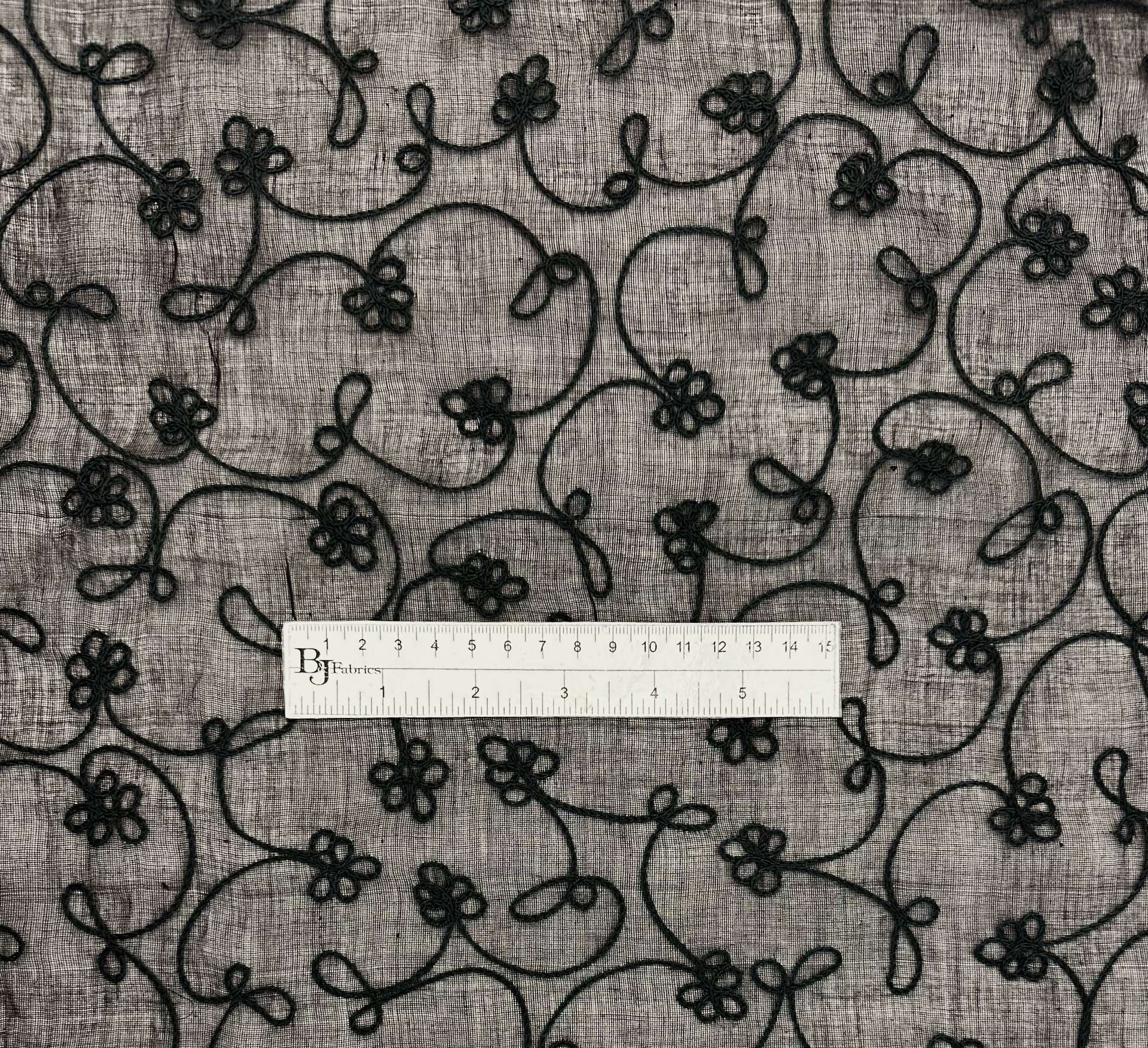Embroidered Indian Cotton Voile in Black