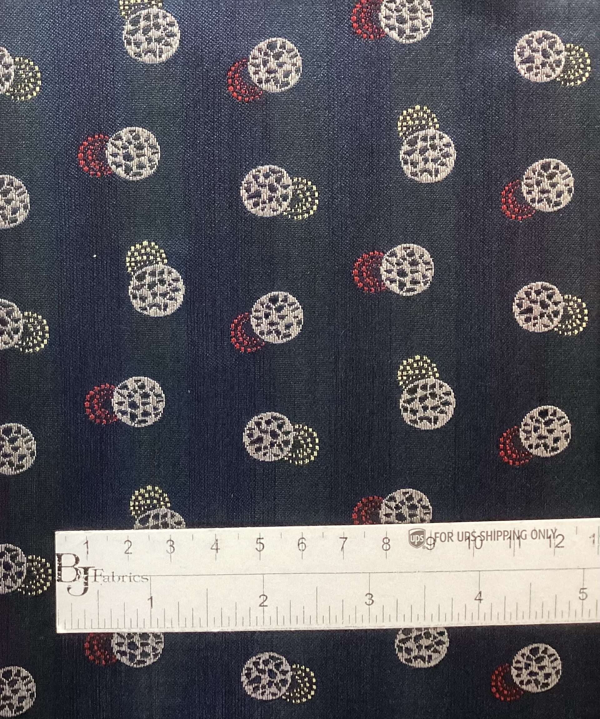 Made in Italy 100% Silk Tie Brocade Navy with Red/Silver/Gold Circles