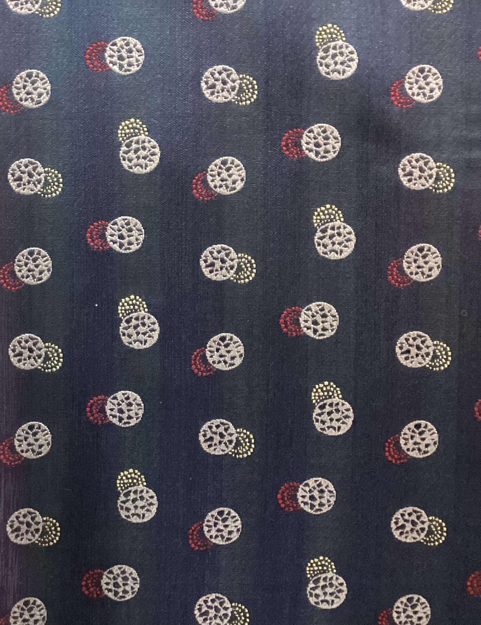 Made in Italy 100% Silk Tie Brocade Navy with Red/Silver/Gold Circles